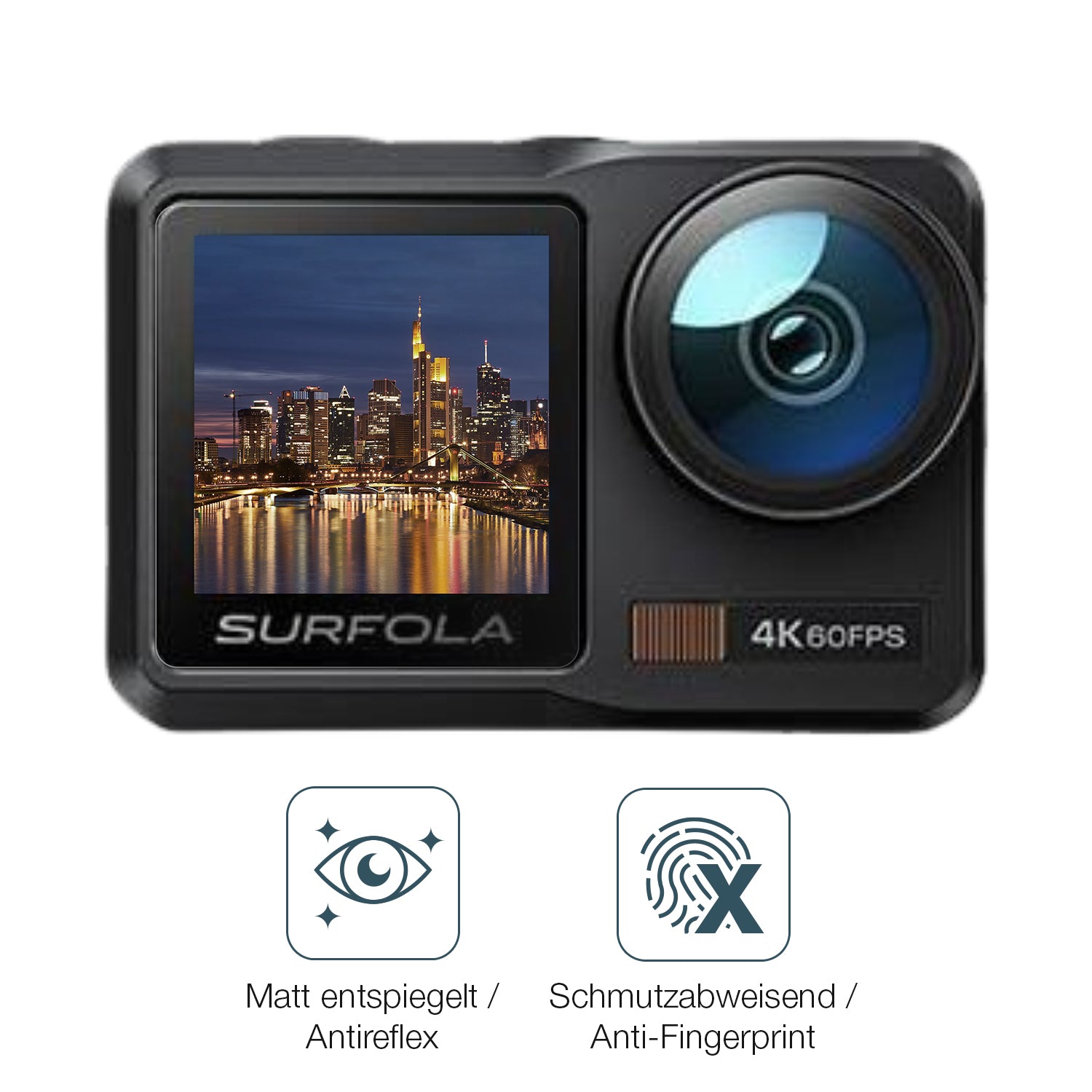 9H Hartbeschichtete, flexible Folie passend zugeschnitten für Surfola Action Cam 4K