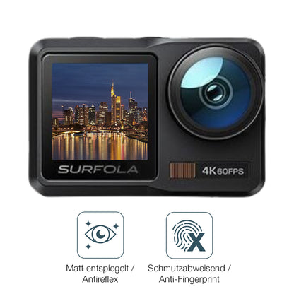 9H Hartbeschichtete, flexible Folie passend zugeschnitten für Surfola Action Cam 4K