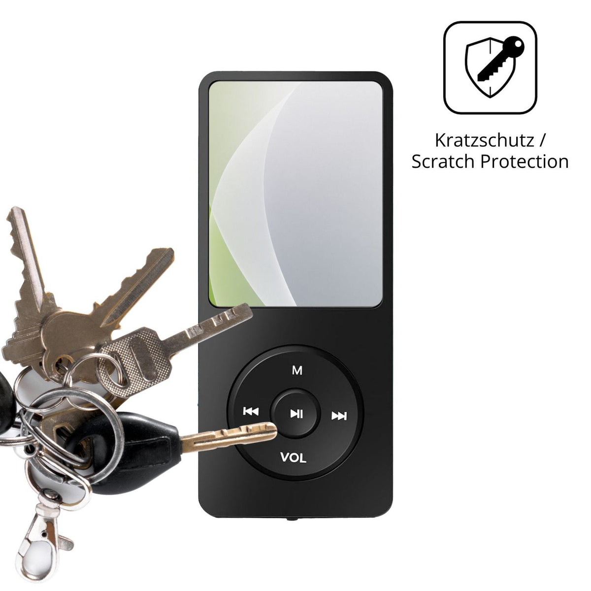 Schutz gegen Kratzer auf dem Tarswesi BFQ-LCT01 MP3-Player Glas durch Schlüssel oder Ähnliches