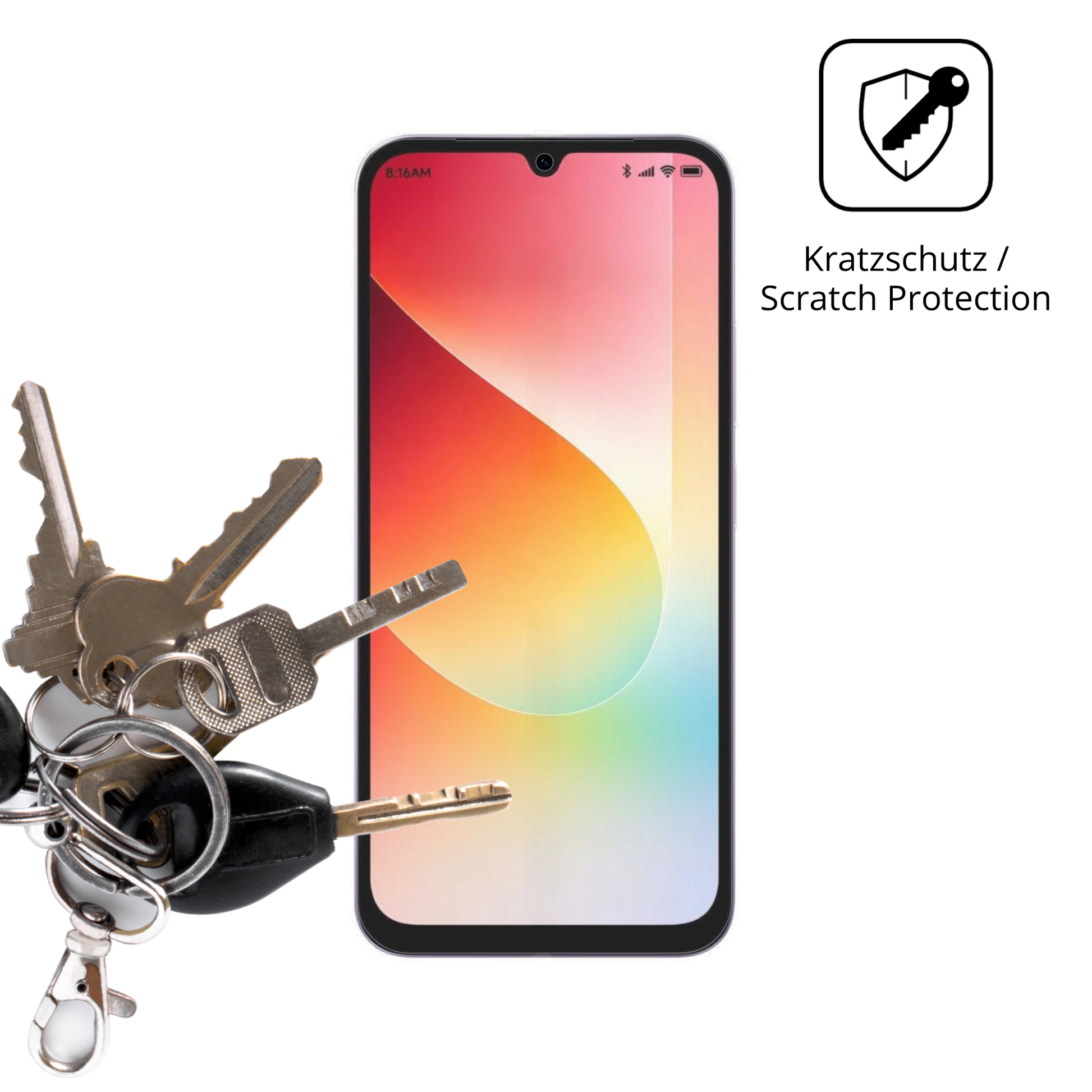 Schutz gegen Kratzer auf dem Xiaomi Redmi 15A 5G Glas durch Schlüssel oder Ähnliches