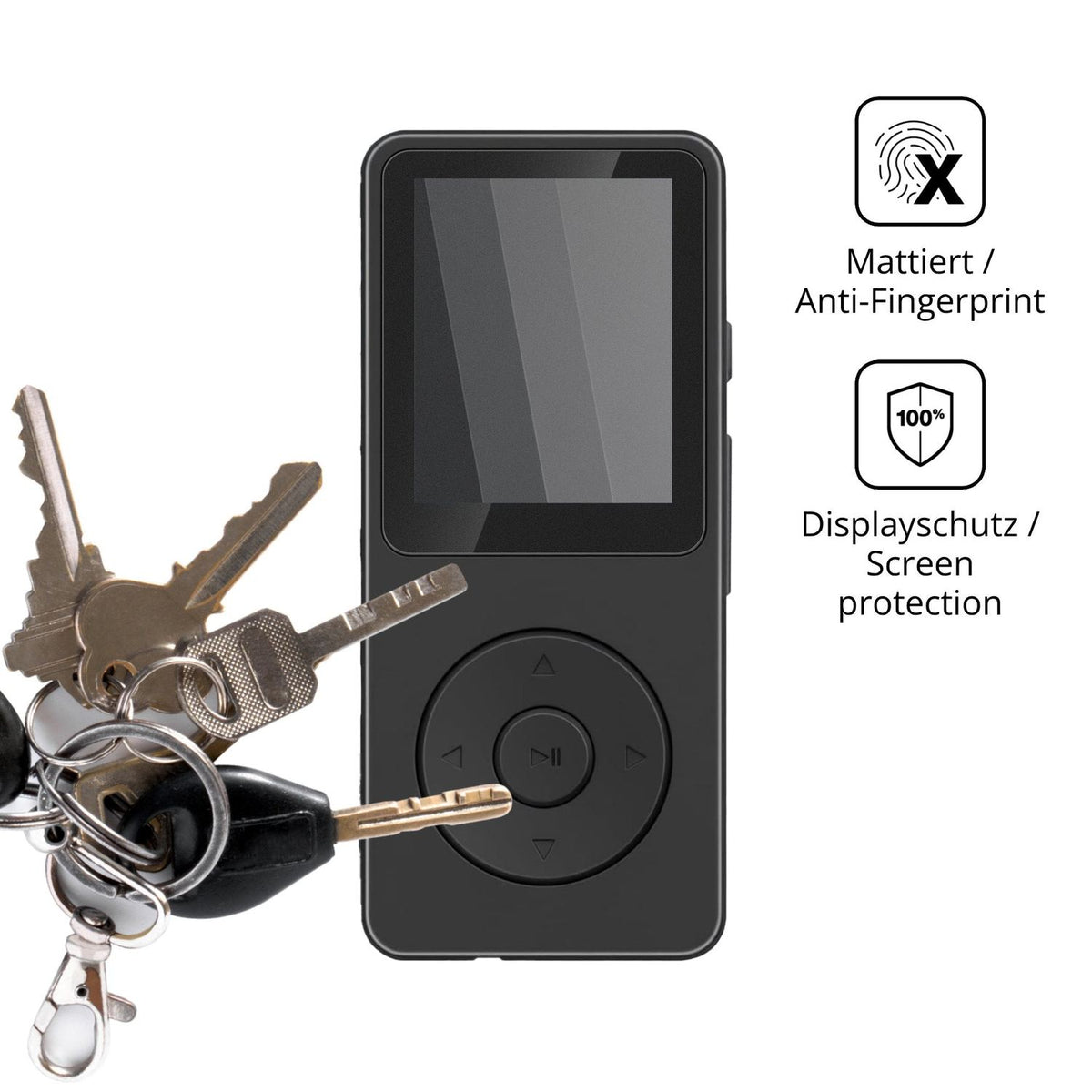 dipos Displayschutz für Aroeally MP3-01F, mattierte Oberfläche, Blickschutzfilter und perfekter Passform