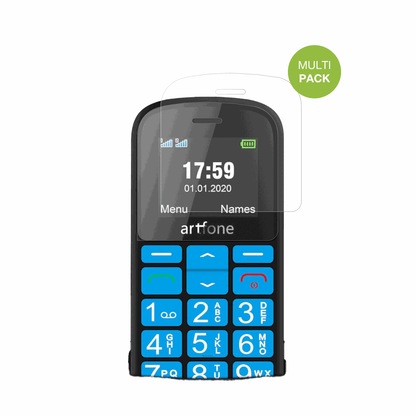 artfoneCS188 Senioren-Handy mit aufgebrachter dipos Displayschutzfolie, die lästige Fingerabdrücke minimiert