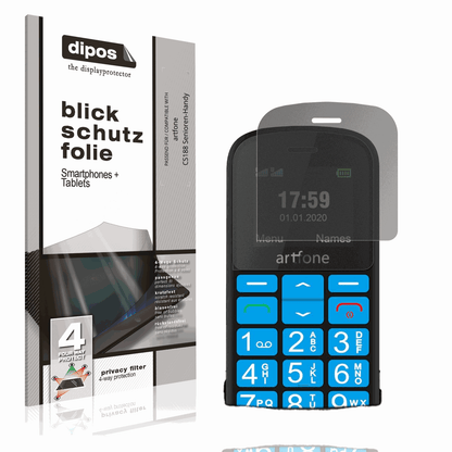 Blickschutzfolie von dipos passend für artfone CS188 Senioren-Handy, präziser Zuschnitt und blasenfrei montiert
