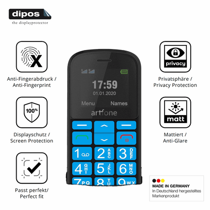 Privatsphäre-Schutz durch Sichtschutz-Folie passend zugeschnitten für artfone CS188 Senioren-Handy