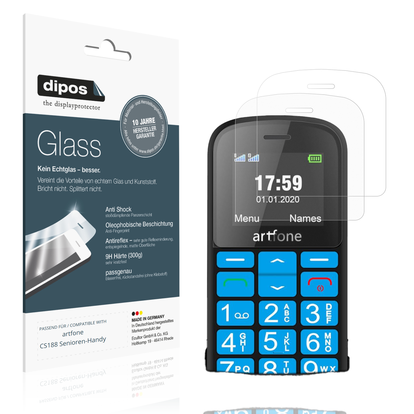 Matte Displayschutzfolie von dipos passend für artfone CS188 Senioren-Handy, 9H kratzfest und blasenfrei montiert
