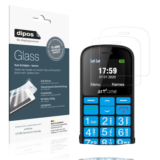 Klare Displayschutzfolie von dipos passend für artfone CS188 Senioren-Handy, 9H kratzfest und blasenfrei montiert