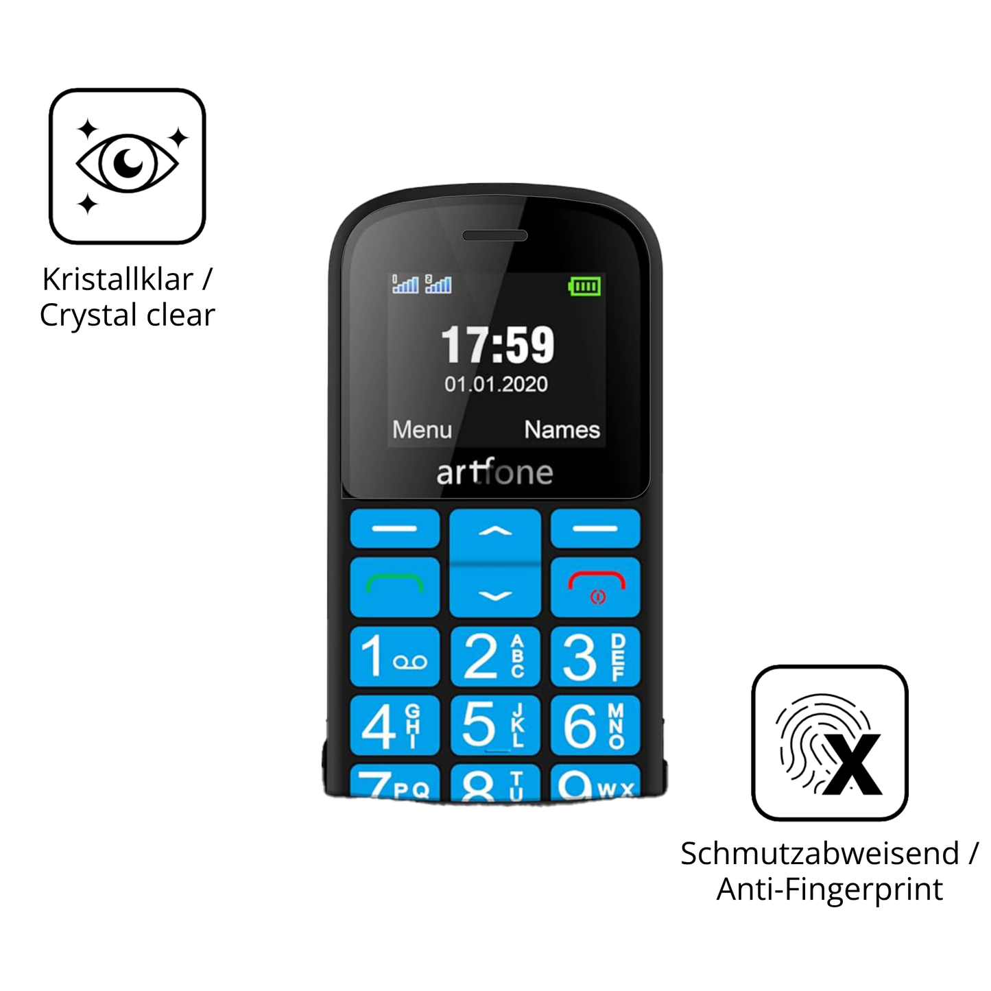 Flexible TPU-Folie passend zugeschnitten für artfone CS188 Senioren-Handy, vollständige Abdeckung
