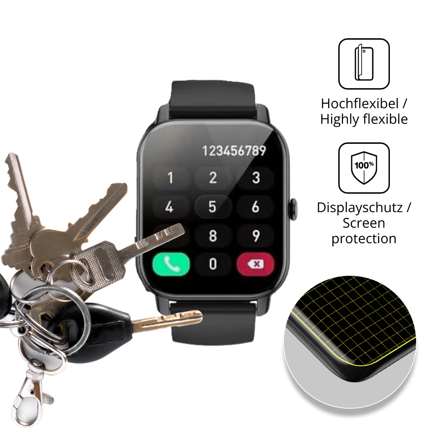 dipos Displayschutz für Aseeyirj 1.85 Zoll Smartwatch, transparente Oberfläche, geringe Dicke und perfekte Passform