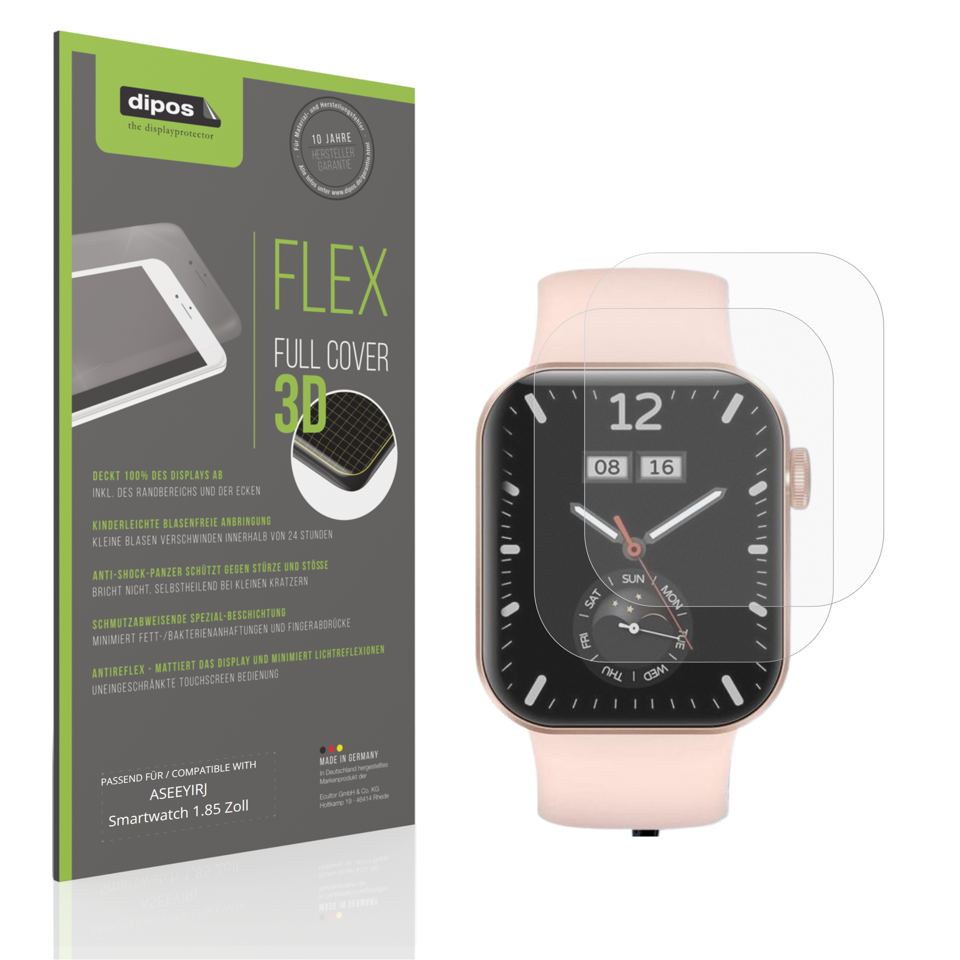 Matte Displayschutzfolie von dipos passend für ASEEYIRJ Smartwatch 1.85 Zoll, 100% Displayabdeckung und blasenfreie Montage