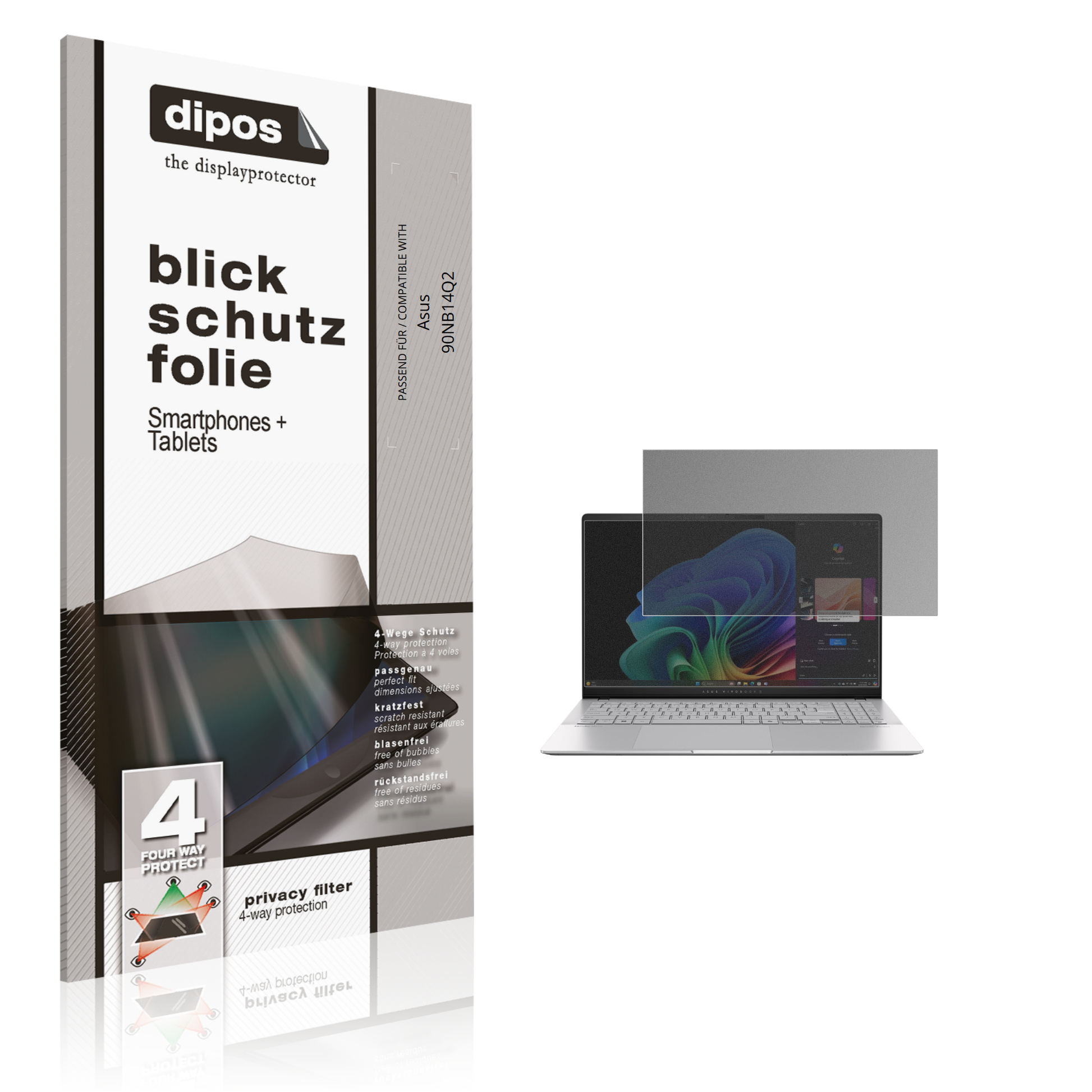 Blickschutzfolie von dipos passend für asus90nb14q2, präziser Zuschnitt und blasenfrei montiert