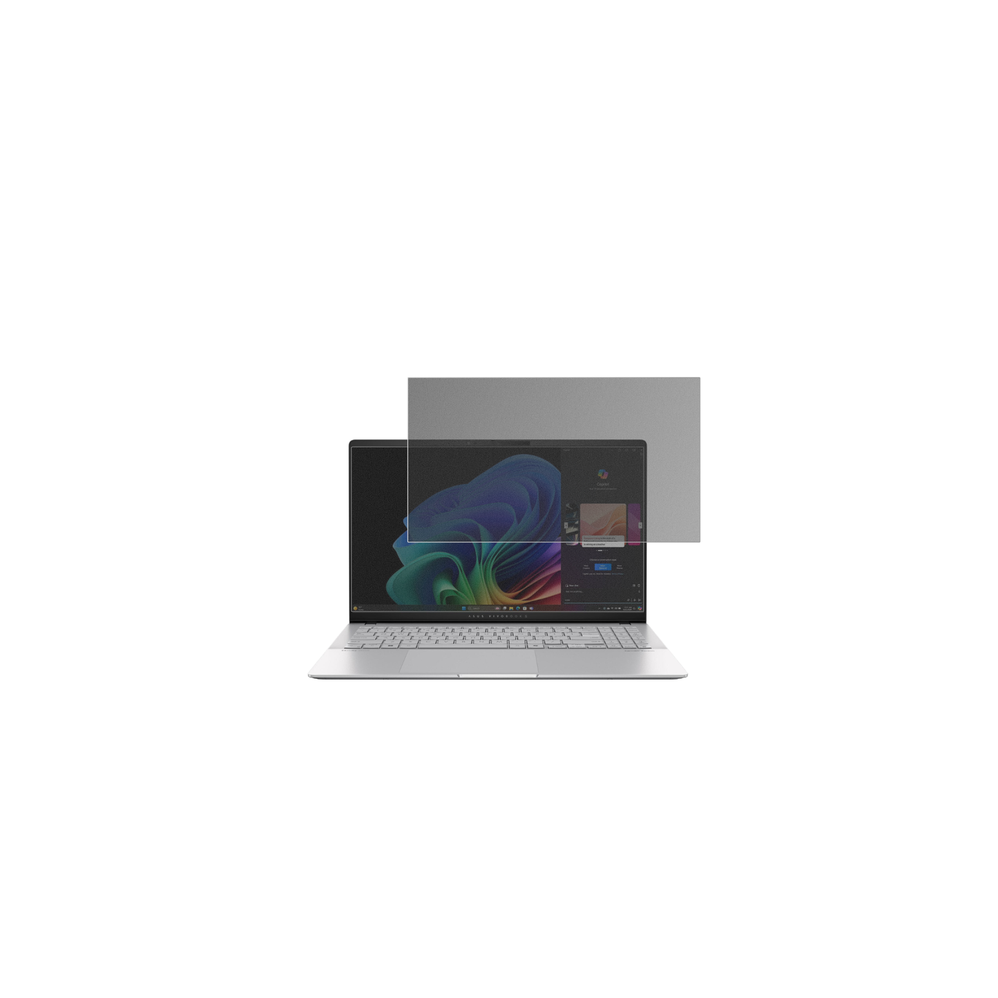 asus90nb14q2 mit aufgebrachtem dipos Displayschutz, der seitliche Einblicke blockiert