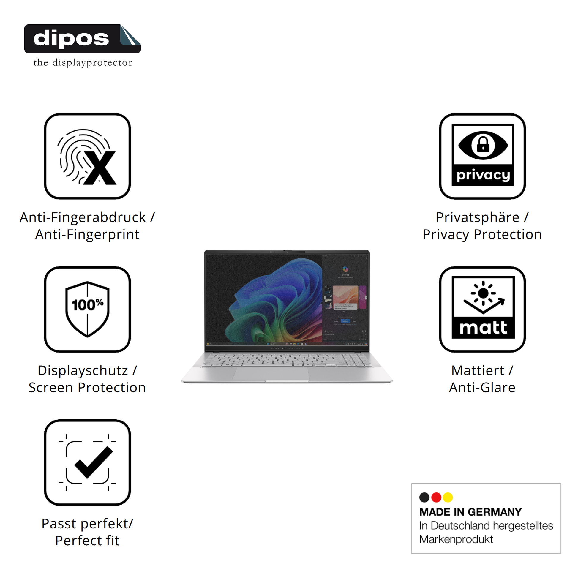 Privatsphäre-Schutz durch Sichtschutz-Folie passend zugeschnitten für asus90nb14q2