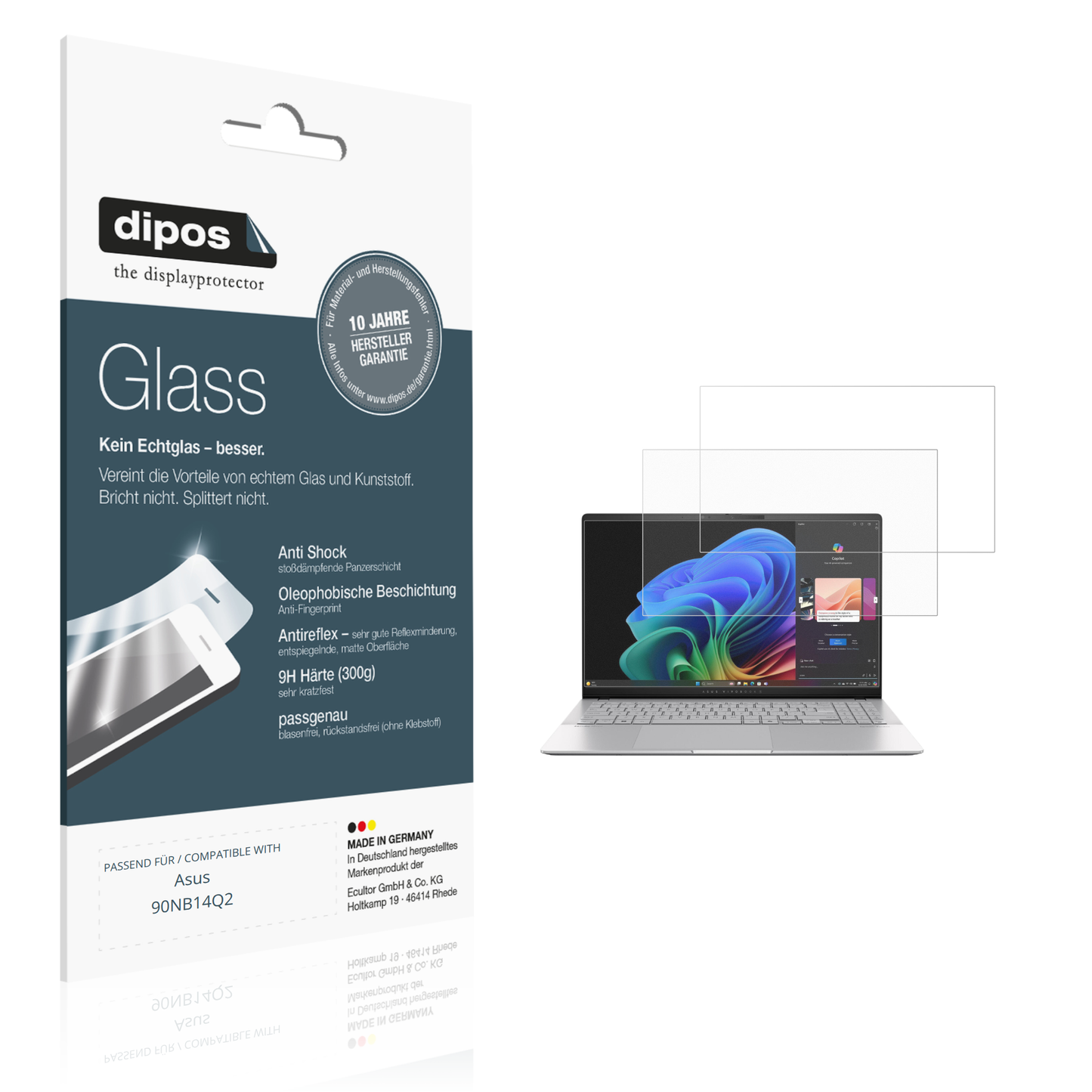 Matte Displayschutzfolie von dipos passend für asus90nb14q2, 9H kratzfest und blasenfrei montiert