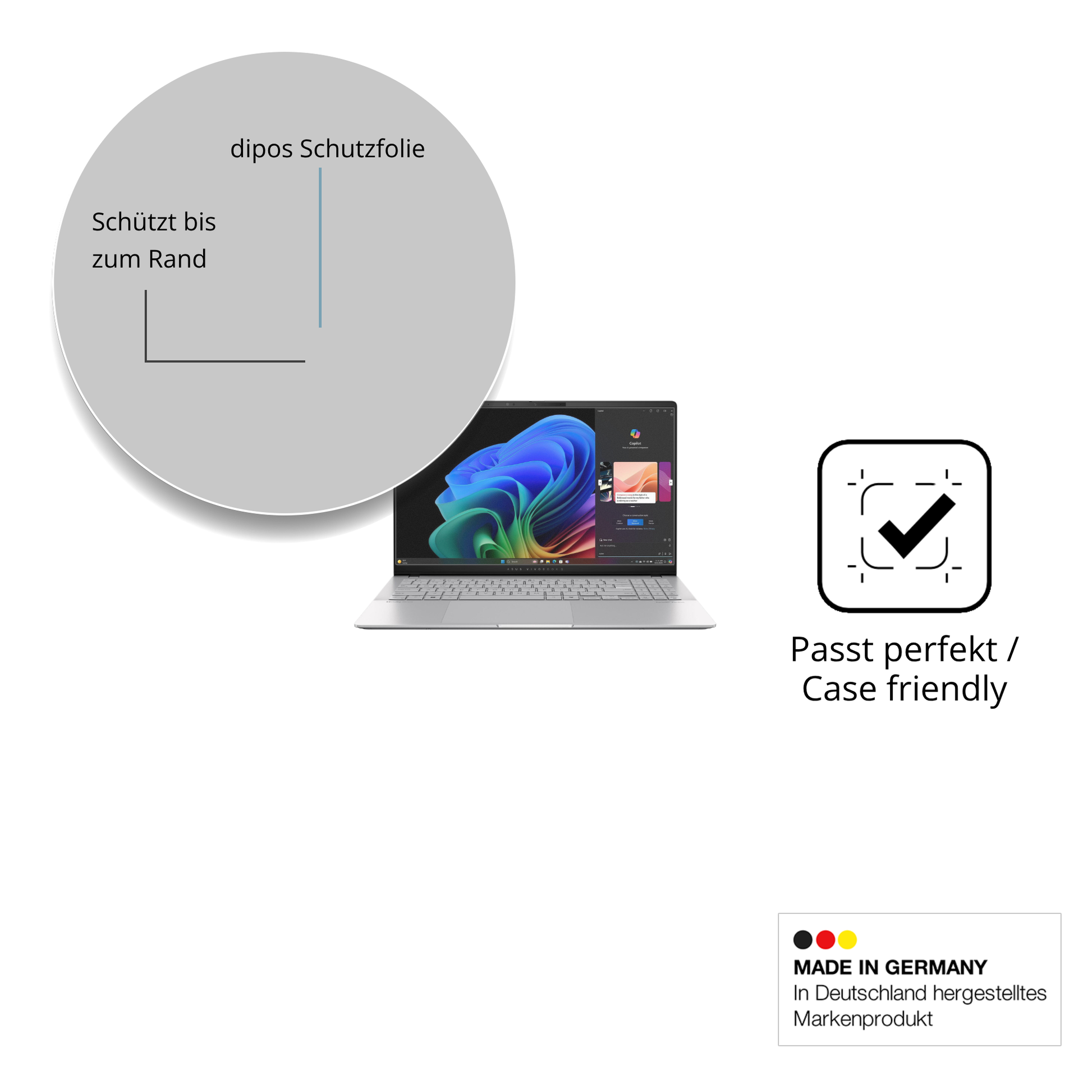 Schutzglasfolie mit optimaler Passform, zur Verwendung mit Hüllen geeignet