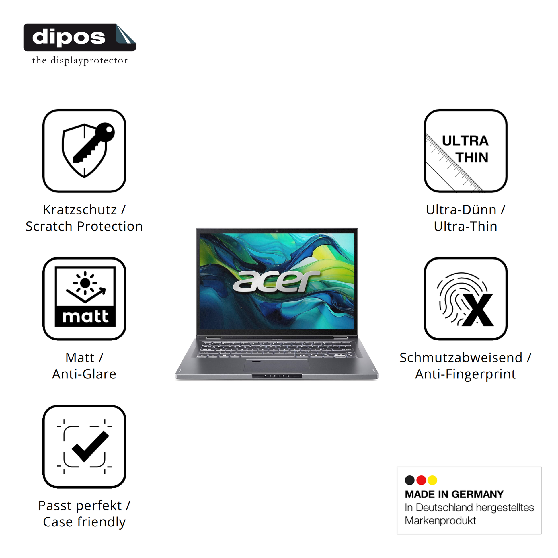Displayschutz hergestellt in Deutschland, höchste Qualität made in Germany
