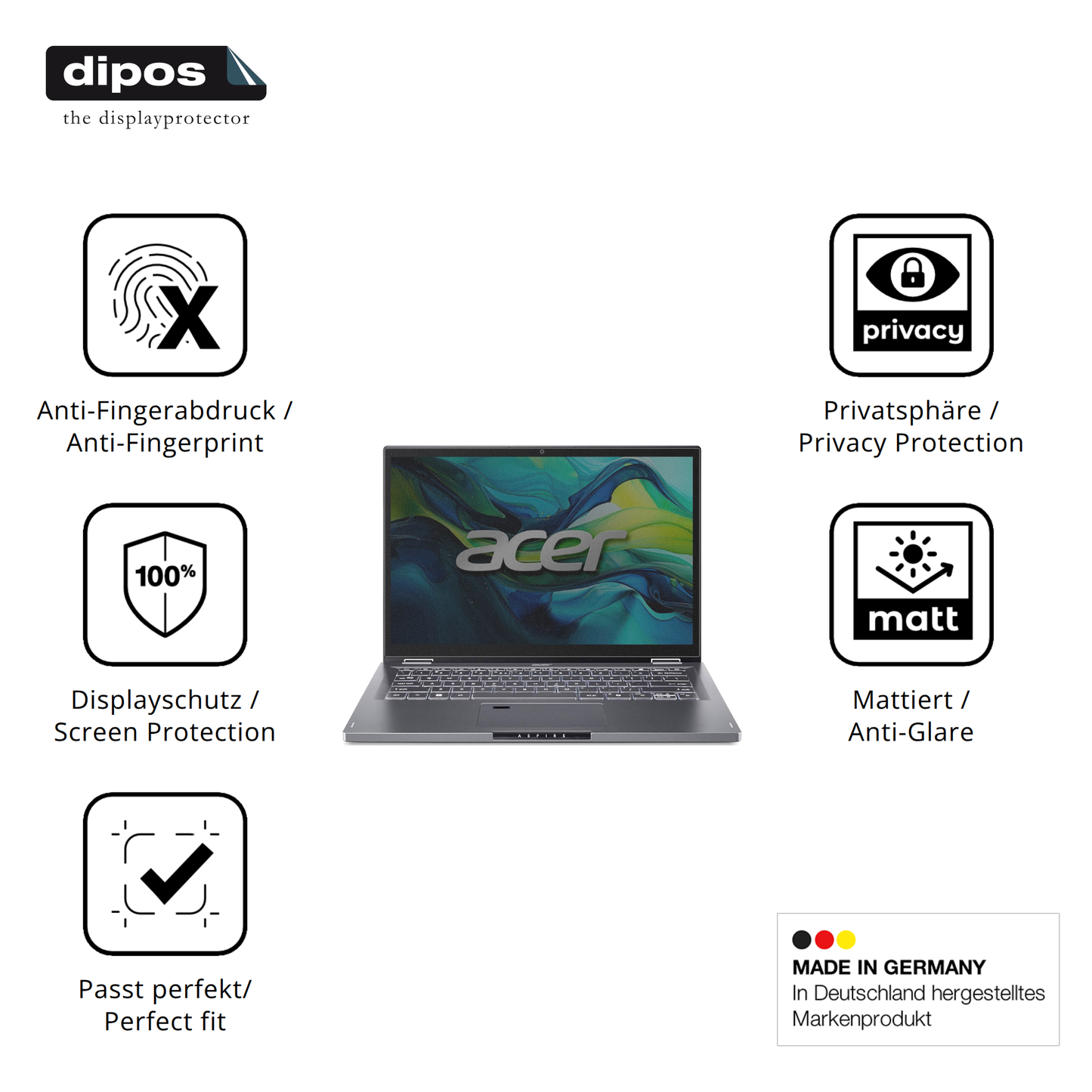 Privatsphäre-Schutz durch Sichtschutz-Folie passend zugeschnitten für Asus Aspire 14