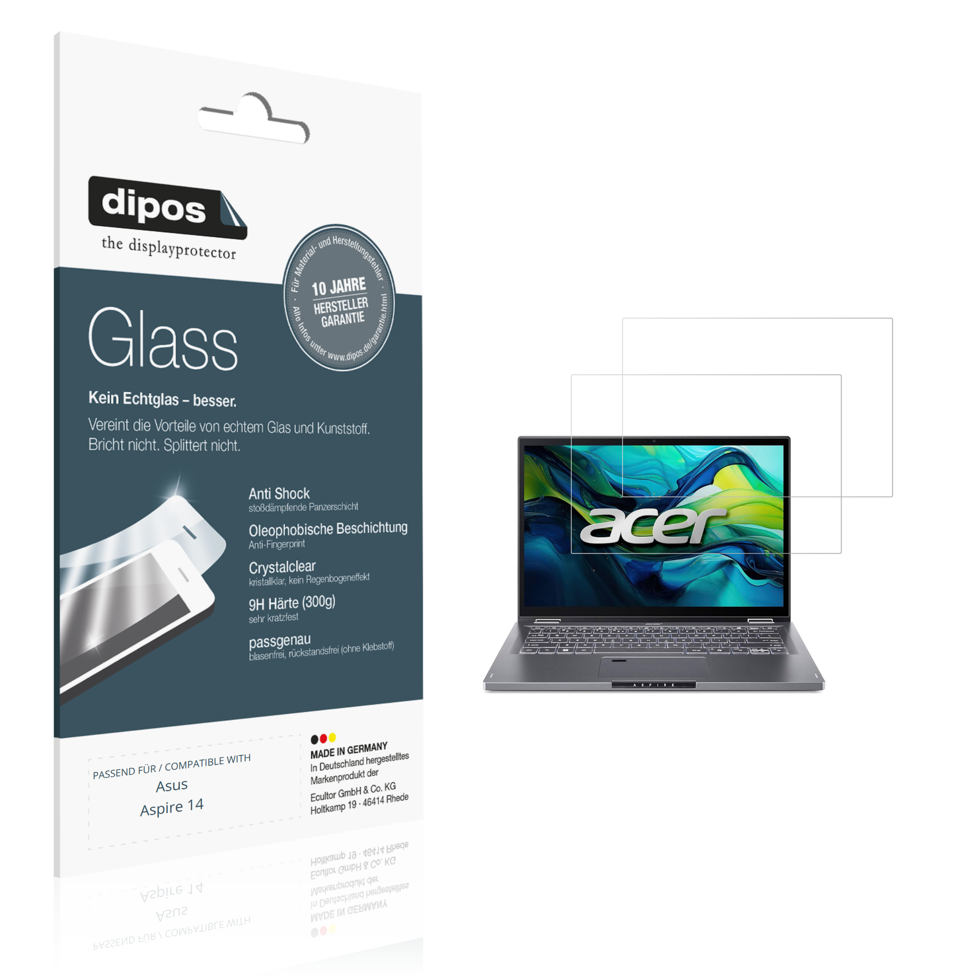Klare Displayschutzfolie von dipos passend für Asus Aspire 14, 9H kratzfest und blasenfrei montiert