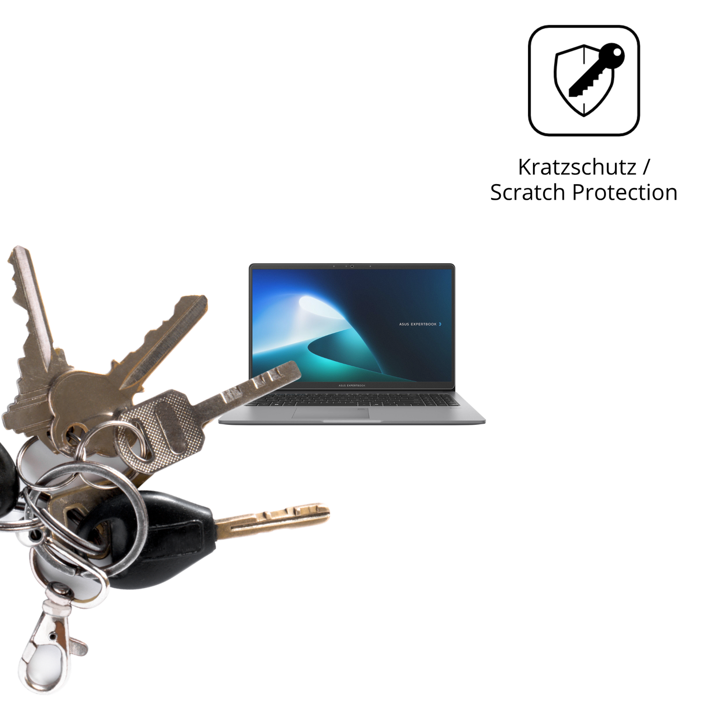 Schutz gegen Kratzer auf dem Asus ExpertBook P1 Glas durch Schlüssel oder Ähnliches