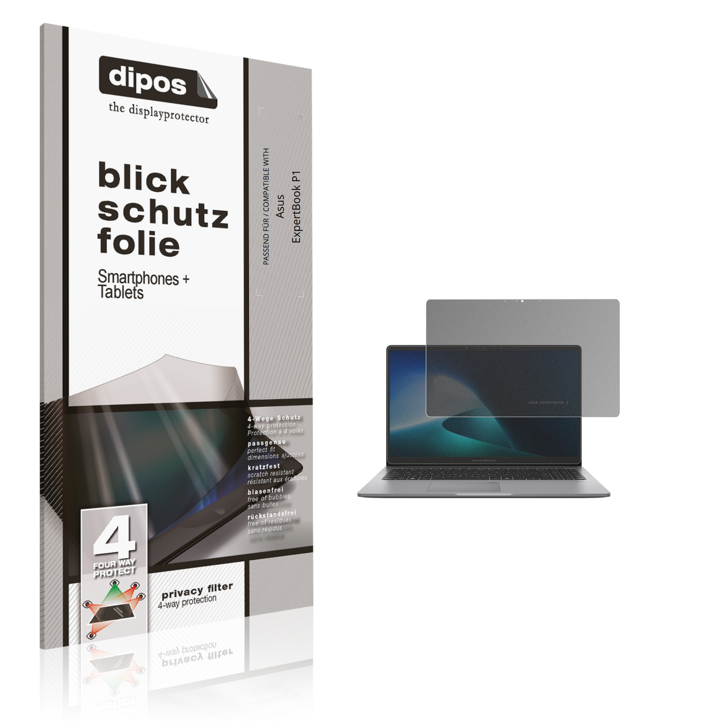 Blickschutzfolie von dipos passend für Asus ExpertBook P1, präziser Zuschnitt und blasenfrei montiert