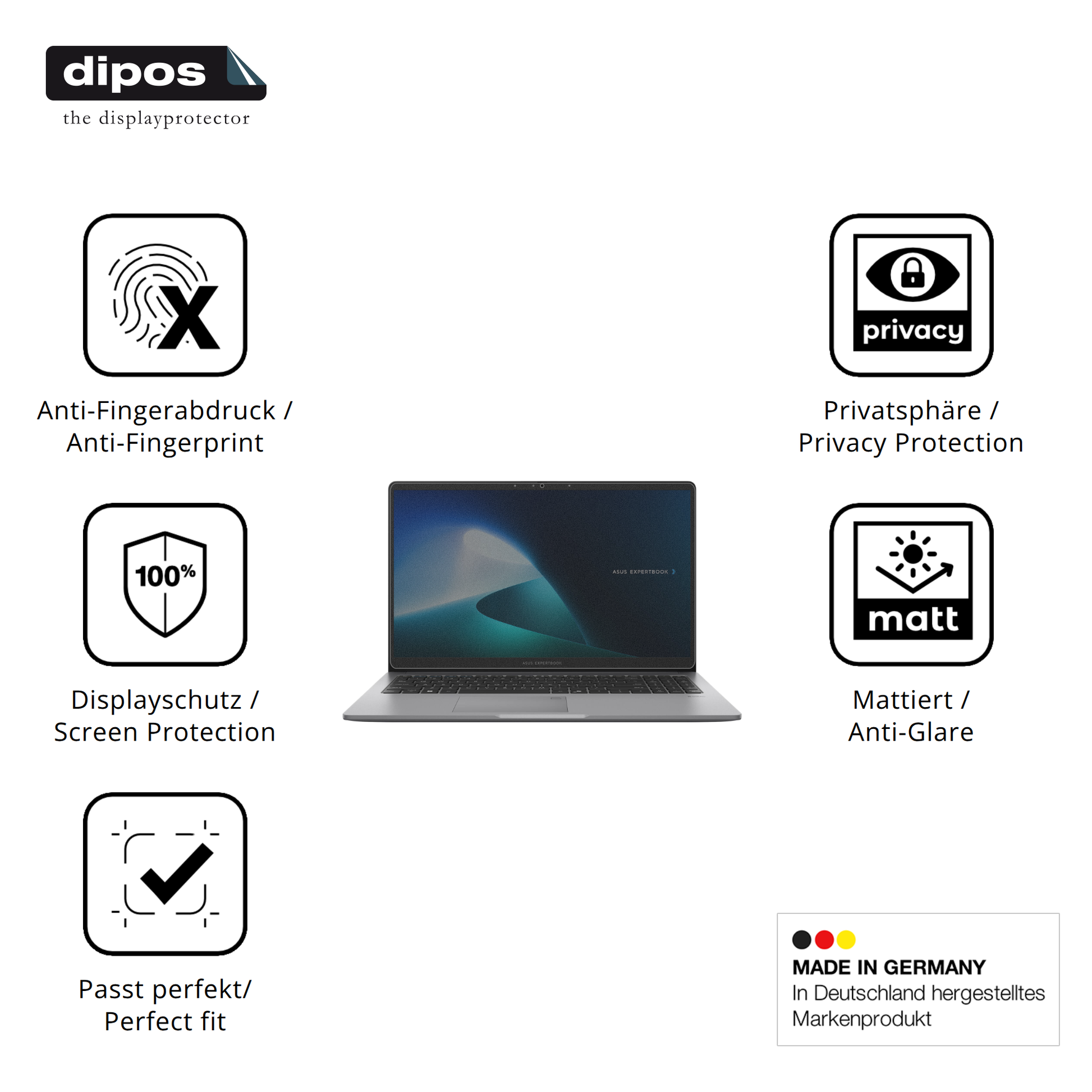 Privatsphäre-Schutz durch Sichtschutz-Folie passend zugeschnitten für Asus ExpertBook P1