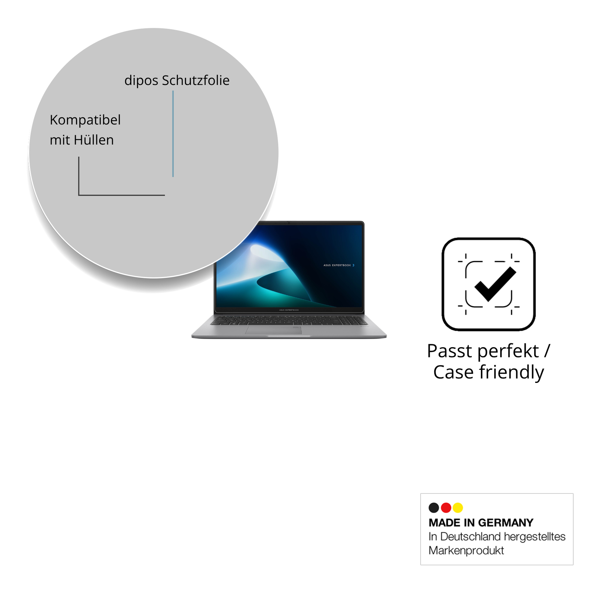 Schutzfolie mit optimaler Passform, zur Verwendung mit Hüllen geeignet