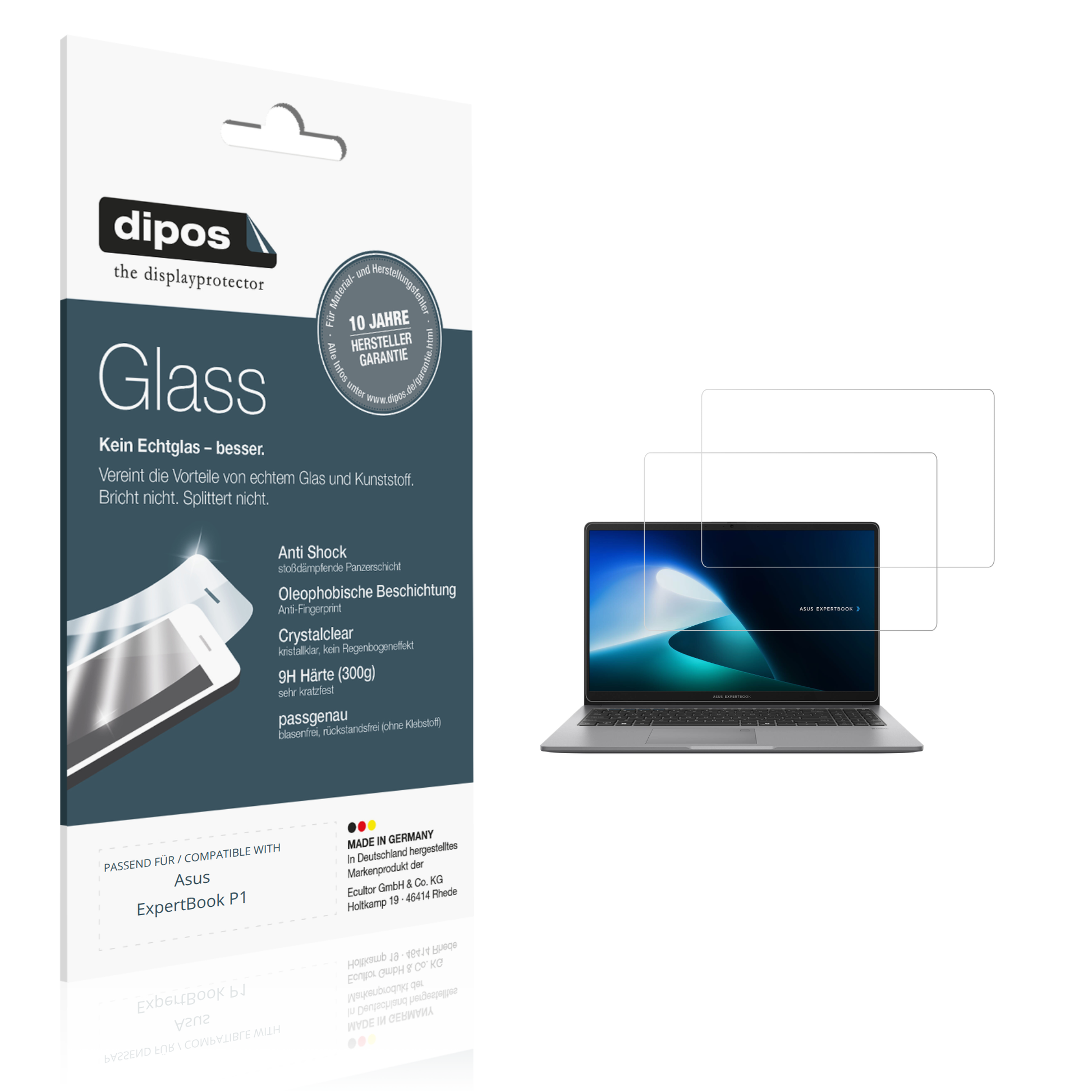 Klare Displayschutzfolie von dipos passend für Asus ExpertBook P1, 9H kratzfest und blasenfrei montiert