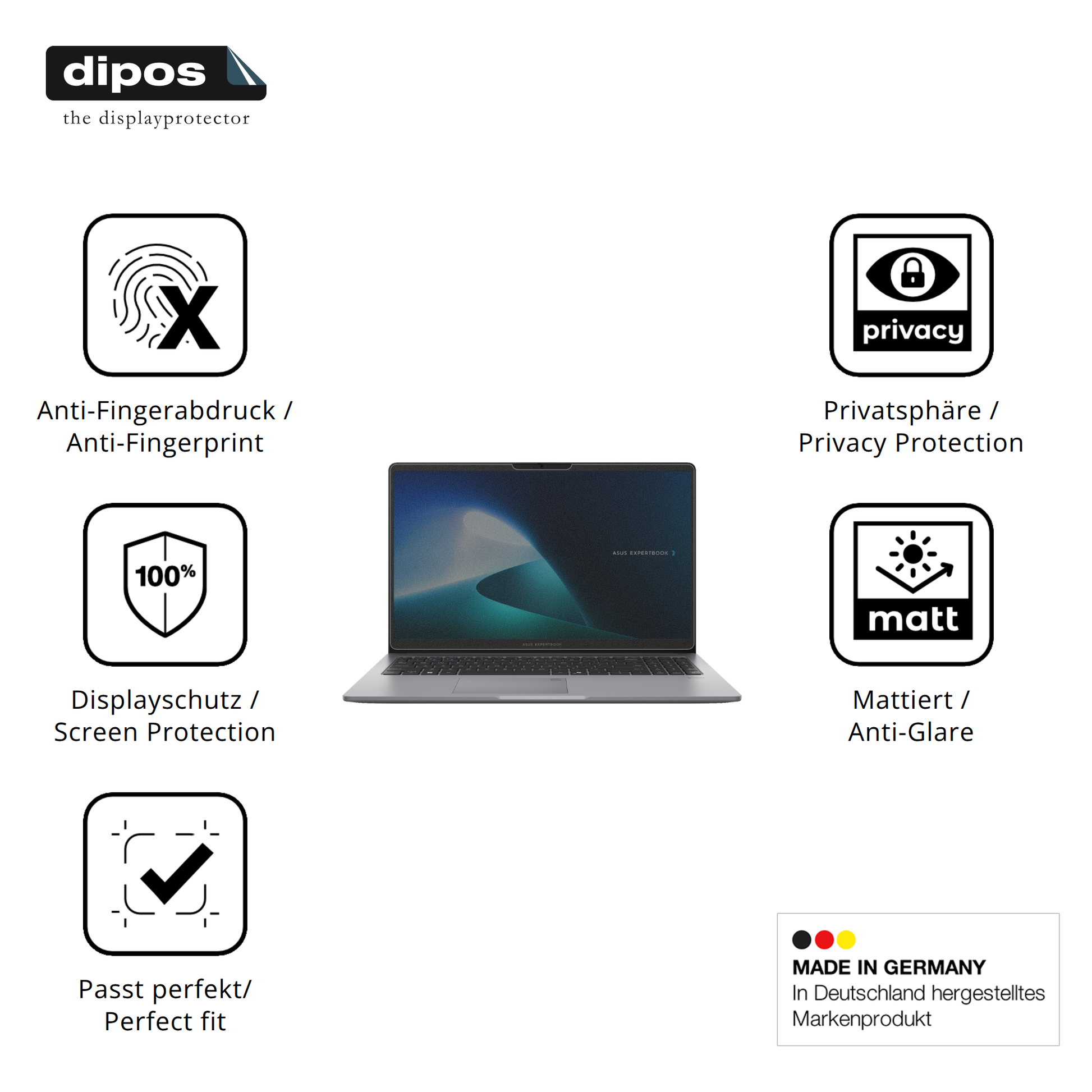 Privatsphäre-Schutz durch Sichtschutz-Folie passend zugeschnitten für Asus ExpertBook P1 P1503CVA