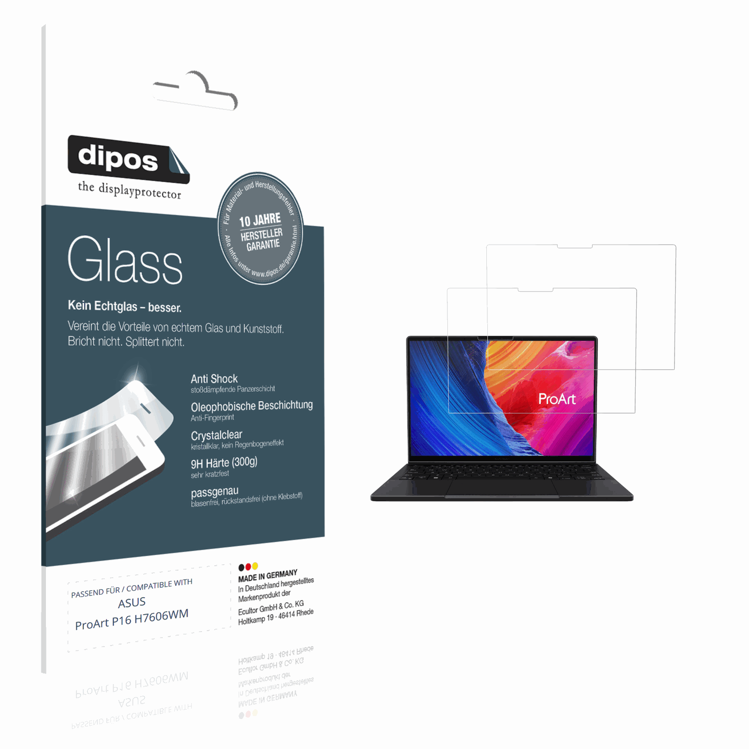 Klare Displayschutzfolie von dipos passend für ASUS ProArt P16 H7606WM, 9H kratzfest und blasenfrei montiert