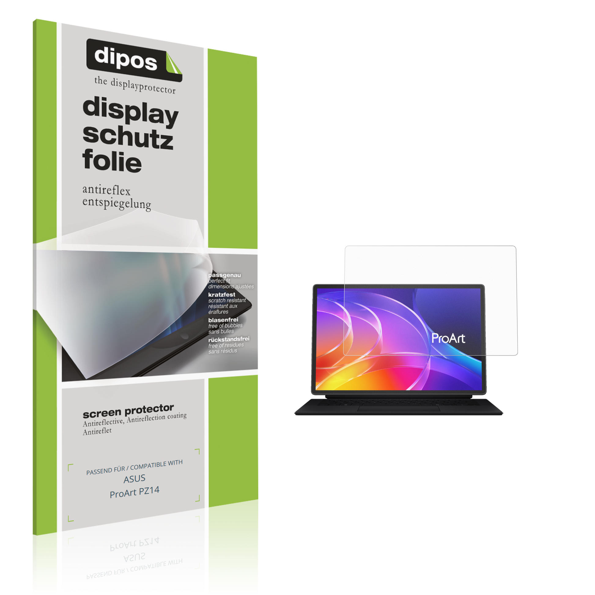 Matte Displayschutzfolie von dipos passend für ASUS ProArt PZ14, präziser Zuschnitt und blasenfrei montiert