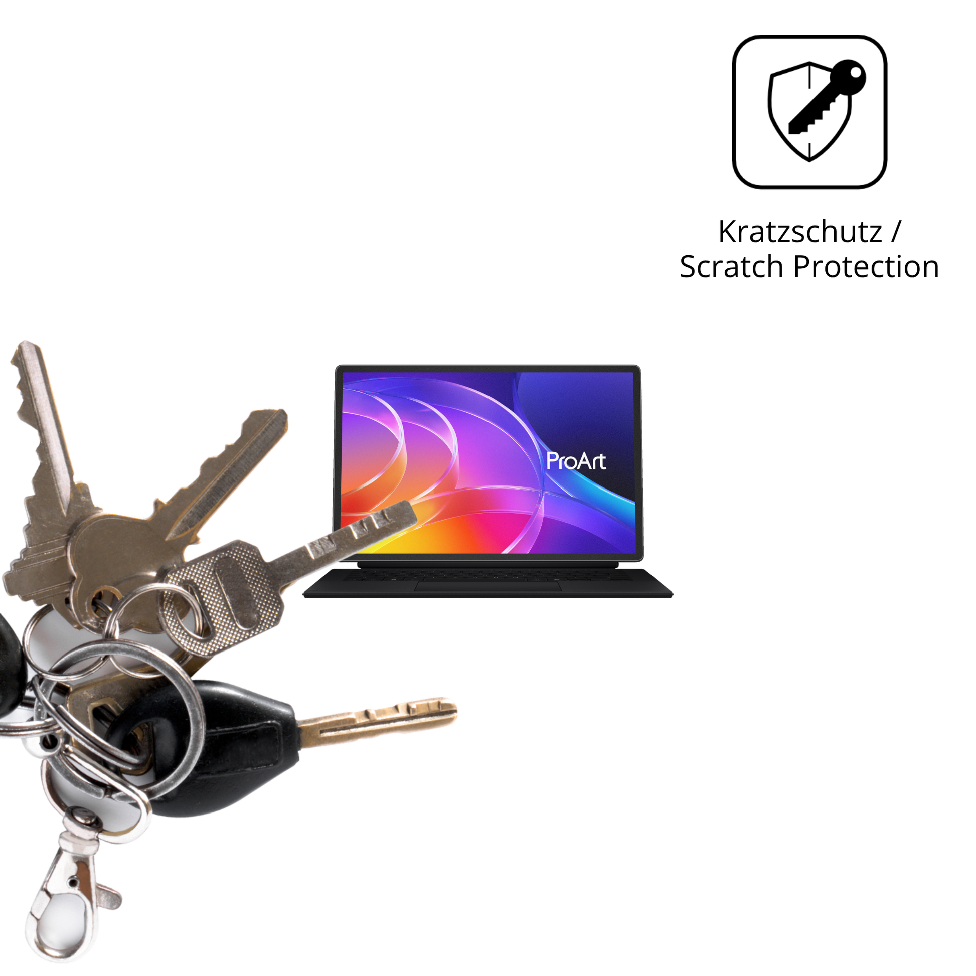 Schutz gegen Kratzer auf dem ASUS ProArt PZ14 Glas durch Schlüssel oder Ähnliches