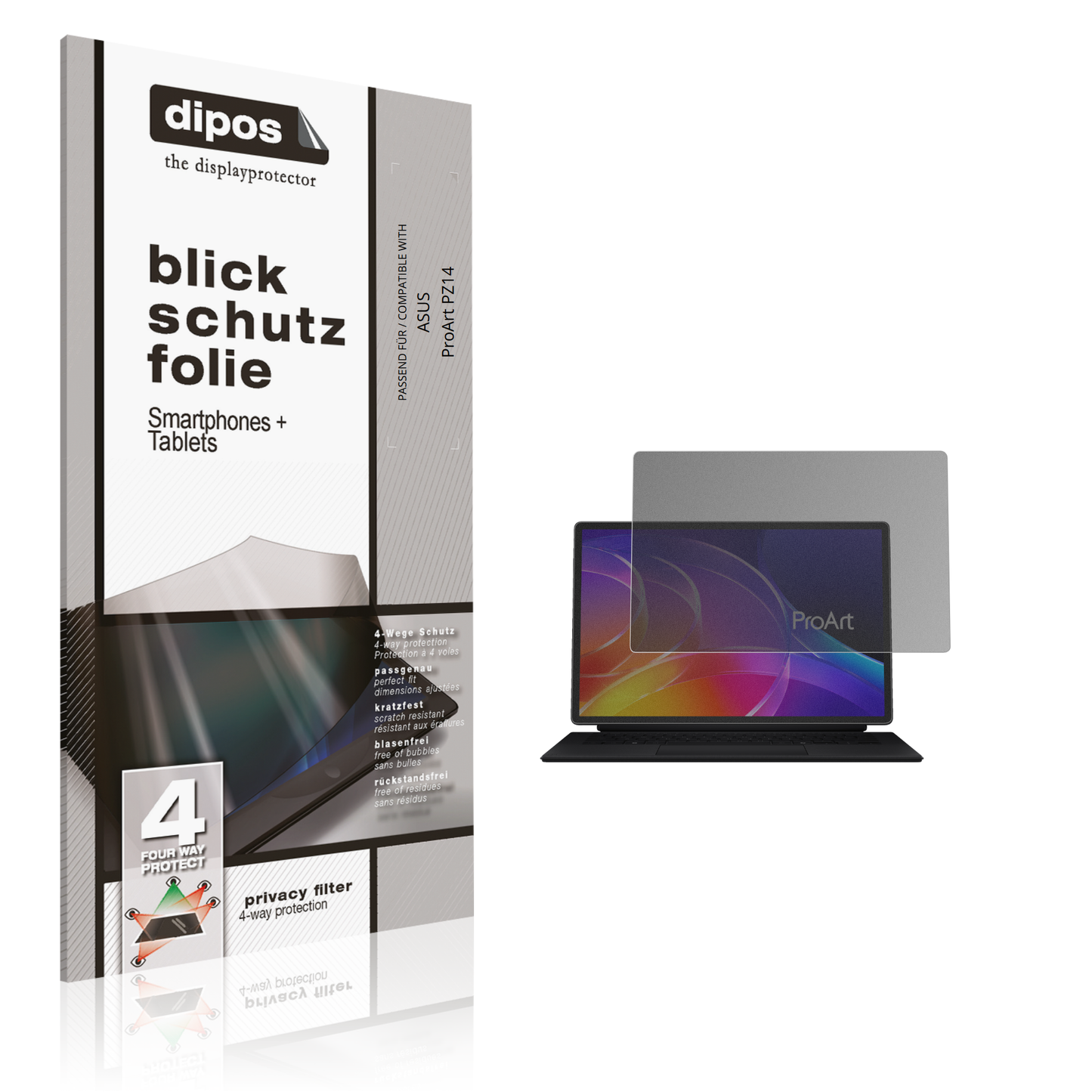 Blickschutzfolie von dipos passend für ASUS ProArt PZ14, präziser Zuschnitt und blasenfrei montiert