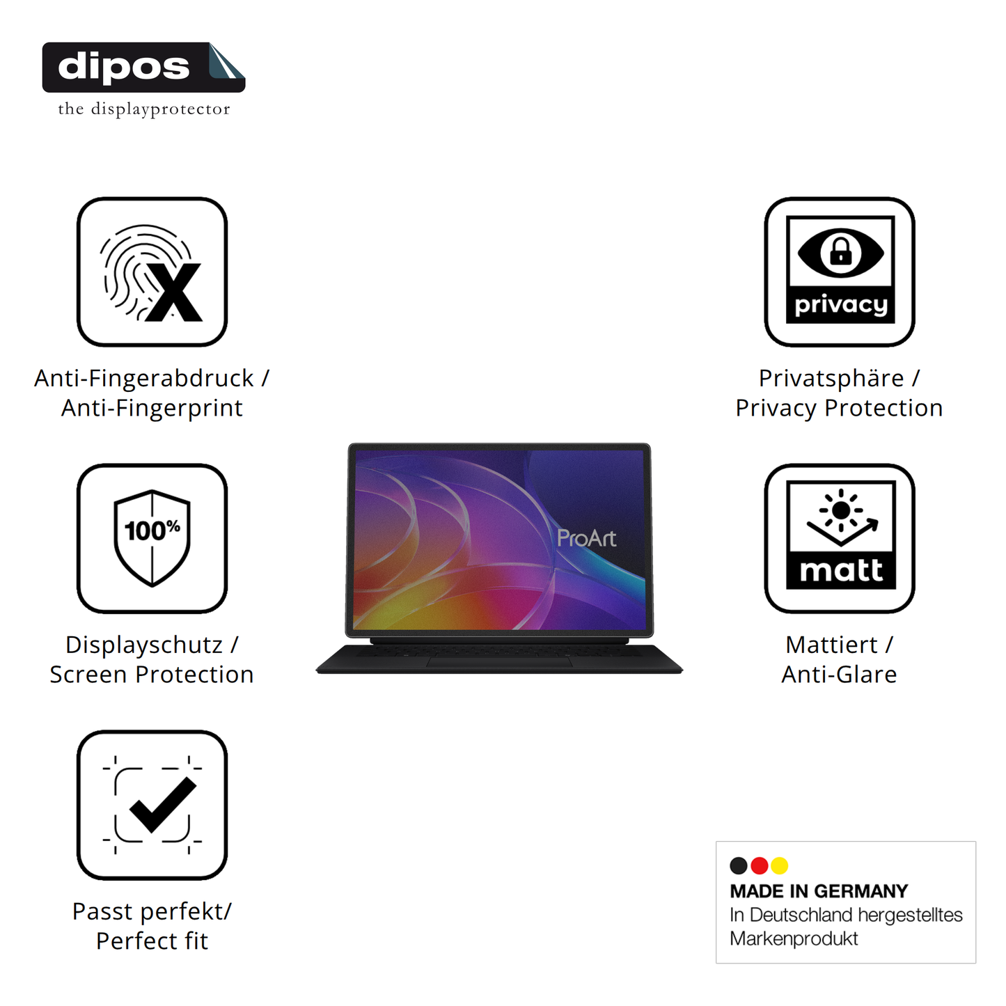 Privatsphäre-Schutz durch Sichtschutz-Folie passend zugeschnitten für ASUS ProArt PZ14