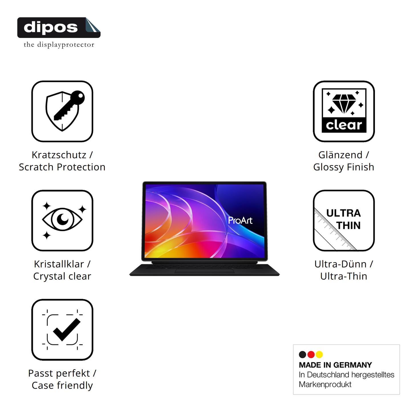 Displayschutz hergestellt in Deutschland, höchste Qualität made in Germany