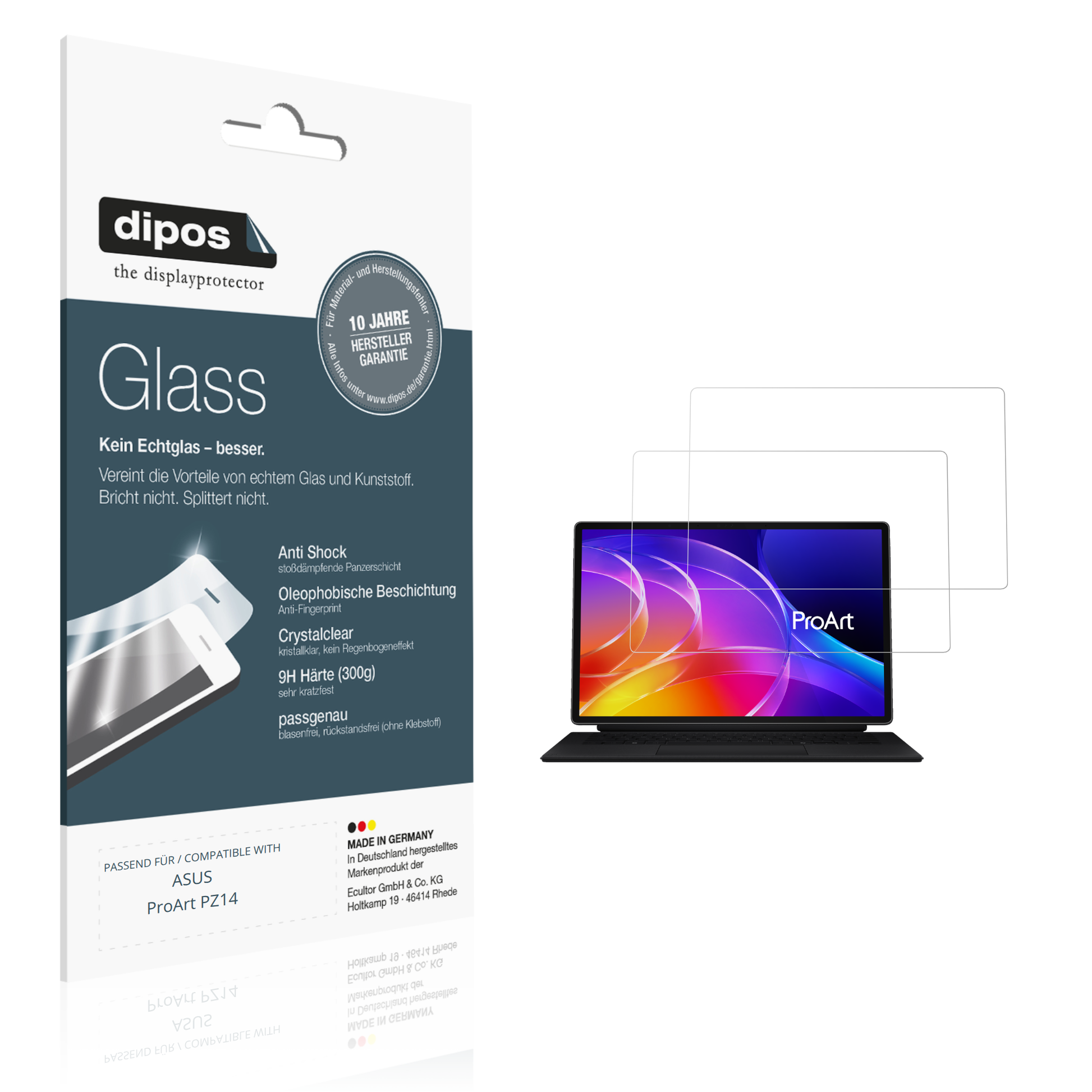 Klare Displayschutzfolie von dipos passend für ASUS ProArt PZ14, 9H kratzfest und blasenfrei montiert