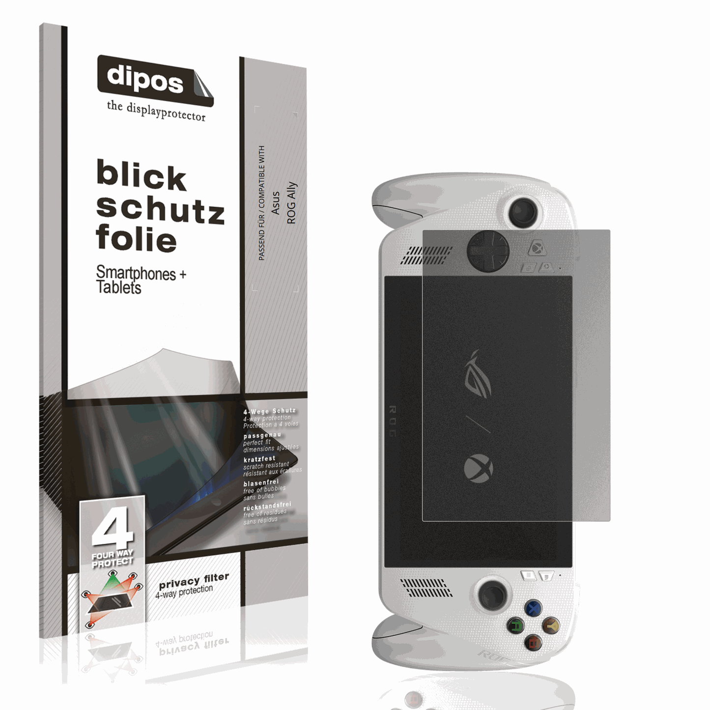 Blickschutzfolie von dipos passend für Asus ROG Ally, präziser Zuschnitt und blasenfrei montiert