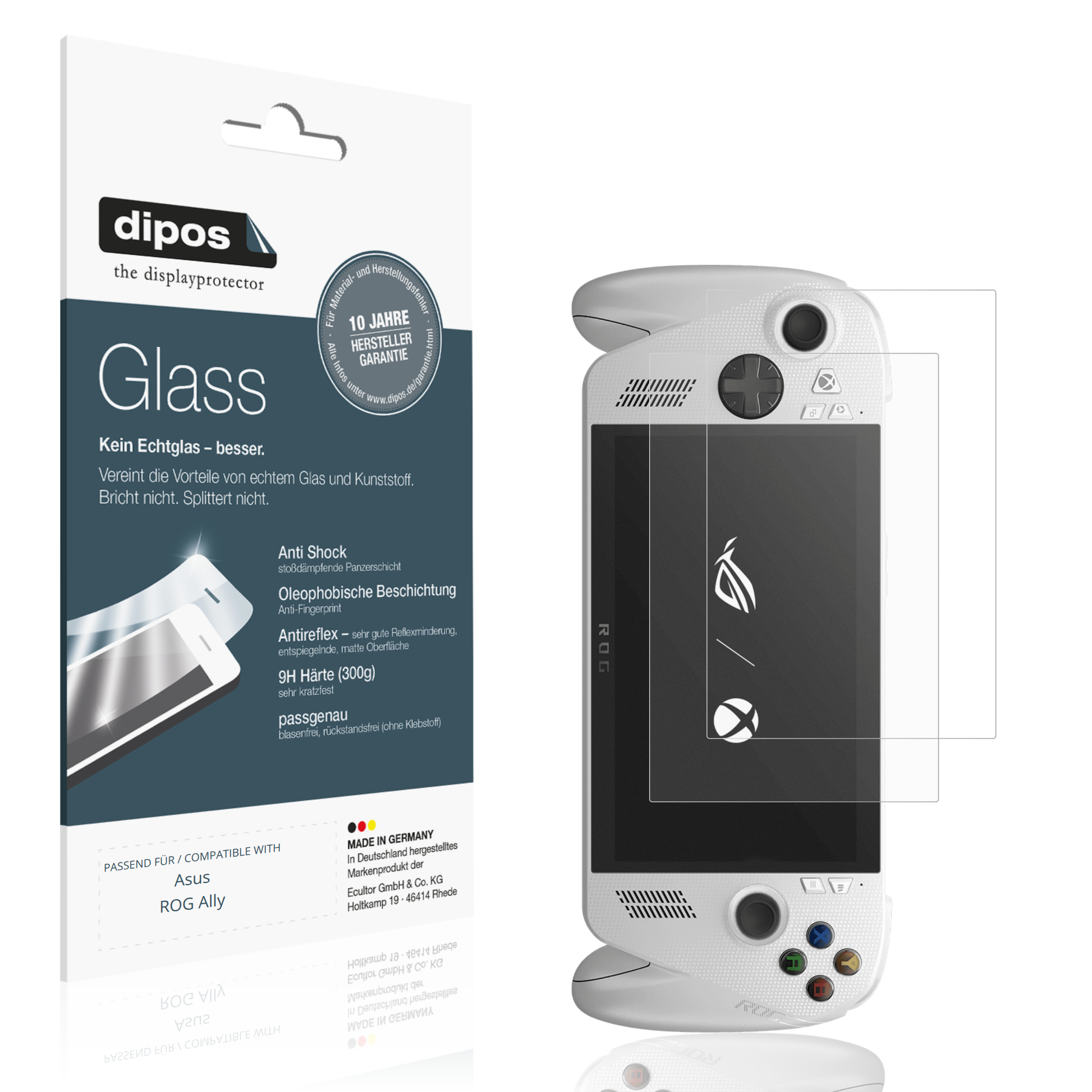Matte Displayschutzfolie von dipos passend für Asus ROG Ally, 9H kratzfest und blasenfrei montiert