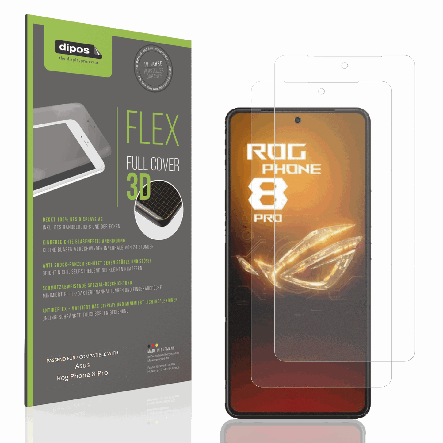 Matte Displayschutzfolie von dipos passend für Asus Rog Phone 8 Pro, 100% Displayabdeckung und blasenfreie Montage