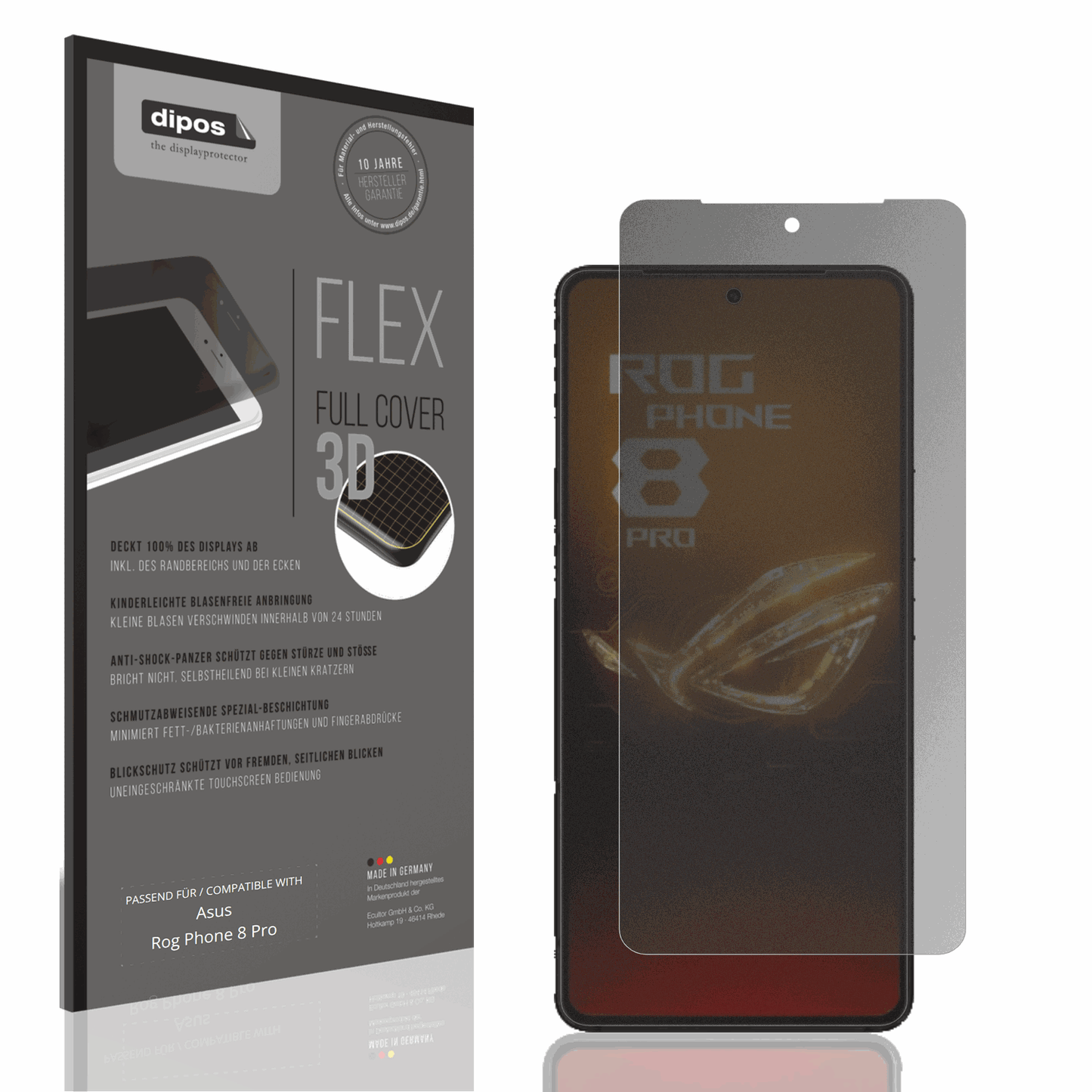 Blickschutzfolie von dipos passend für Asus Rog Phone 8 Pro, 100% Displayabdeckung und blasenfreie Montage