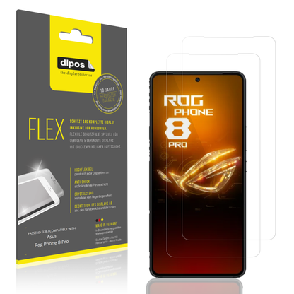 Klare Displayschutzfolie von dipos passend für Asus Rog Phone 8 Pro, 100% Displayabdeckung und blasenfreie Montage