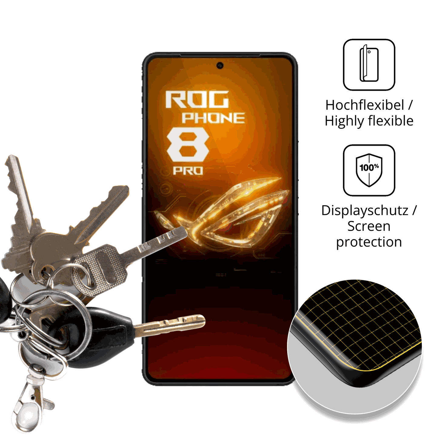 dipos Displayschutz für Asus Rog Phone 8 Pro, transparente Oberfläche, geringe Dicke und perfekte Passform