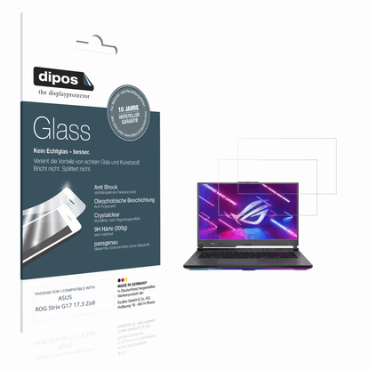 Klare Displayschutzfolie von dipos passend für ASUS ROG Strix G17 17.3 Zoll, 9H kratzfest und blasenfrei montiert
