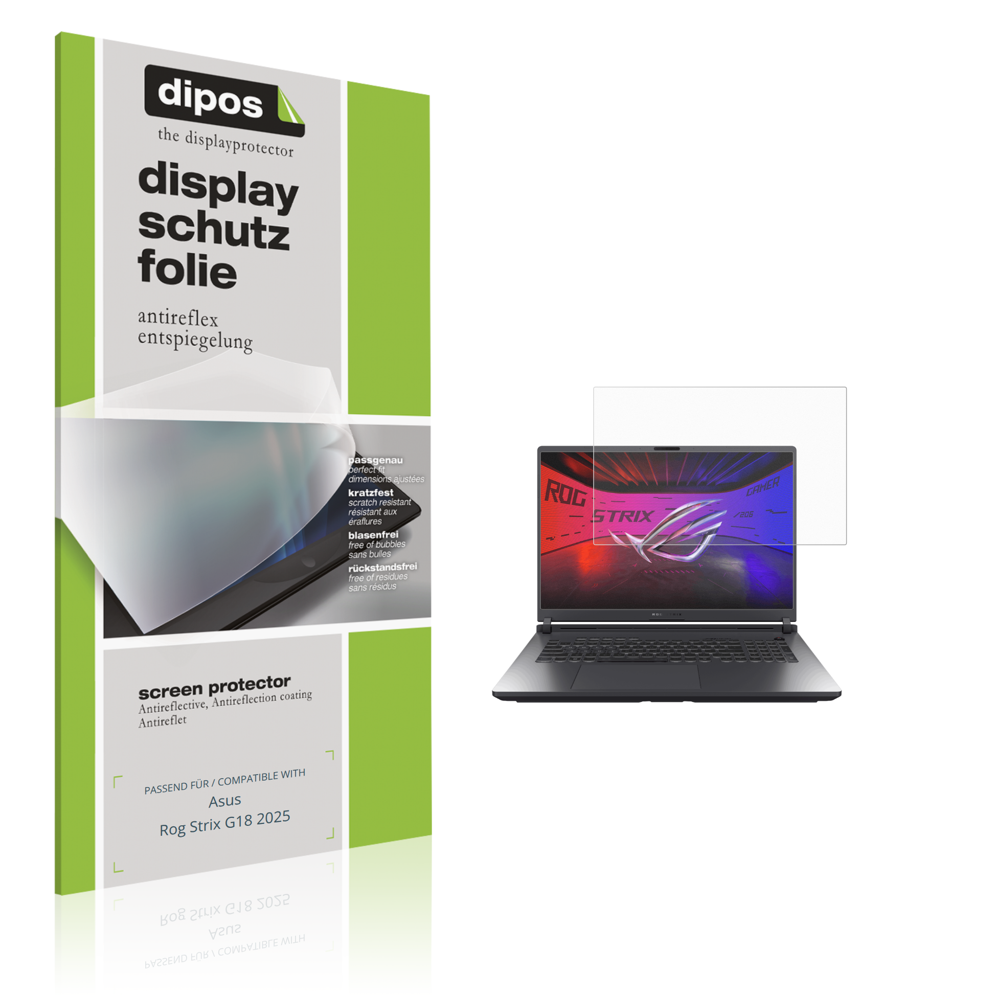 Matte Displayschutzfolie von dipos passend für Asus Rog Strix G18 2025, präziser Zuschnitt und blasenfrei montiert