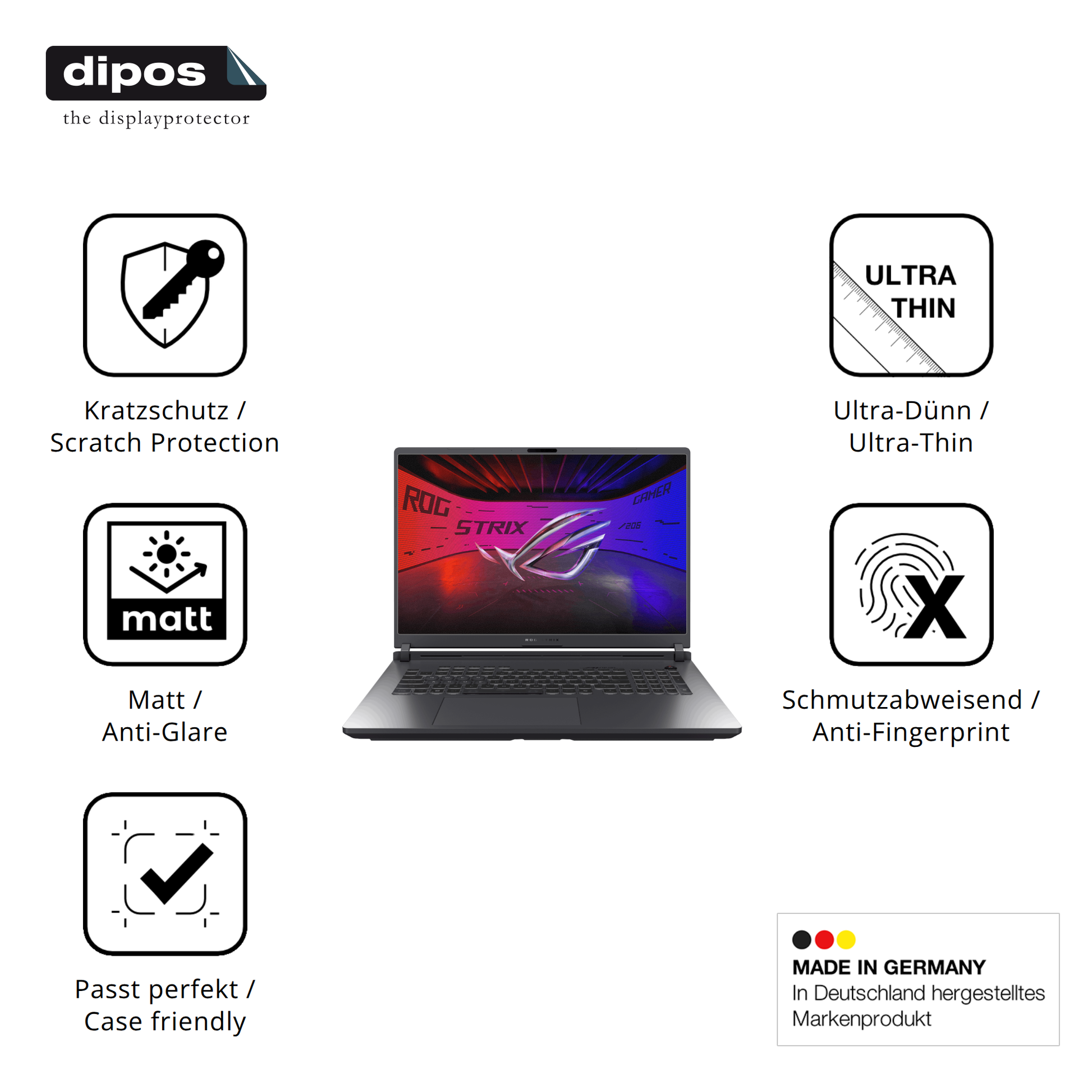 Displayschutz hergestellt in Deutschland, höchste Qualität made in Germany