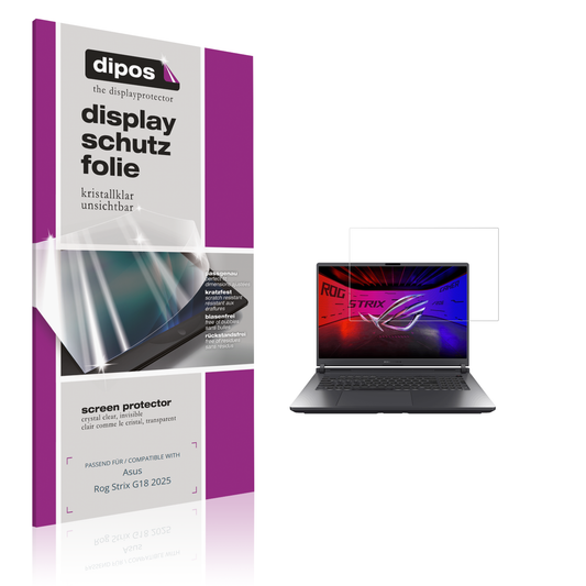 Klare Displayschutzfolie von dipos passend für Asus Rog Strix G18 2025, präziser Zuschnitt und blasenfrei montiert