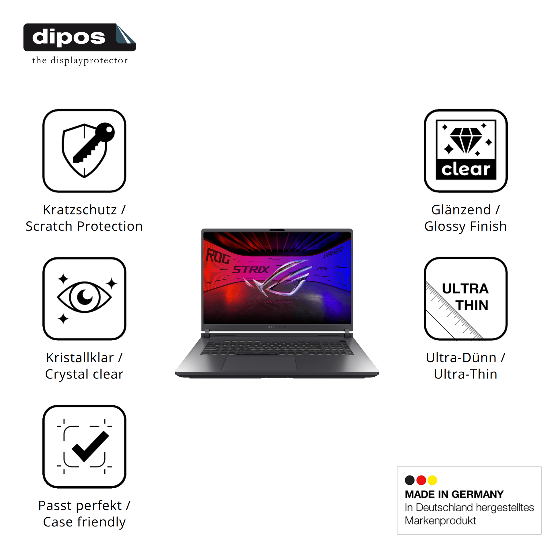 Displayschutz hergestellt in Deutschland, höchste Qualität made in Germany