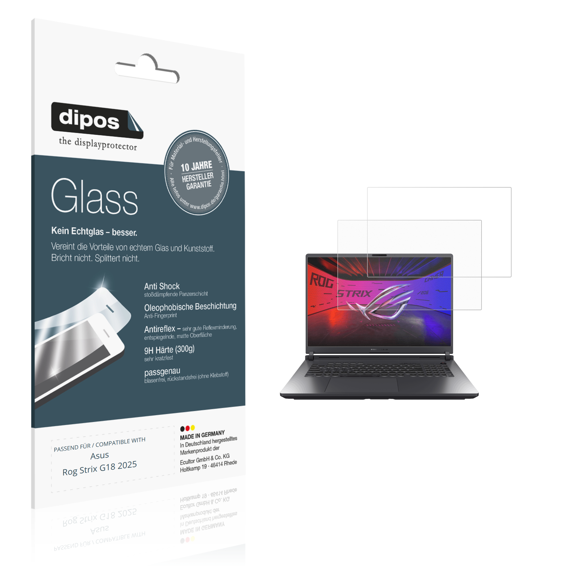 Matte Displayschutzfolie von dipos passend für Asus Rog Strix G18 2025, 9H kratzfest und blasenfrei montiert