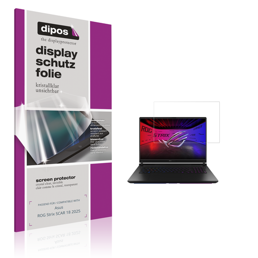 Klare Displayschutzfolie von dipos passend für Asus ROG Strix SCAR 18 2025, präziser Zuschnitt und blasenfrei montiert