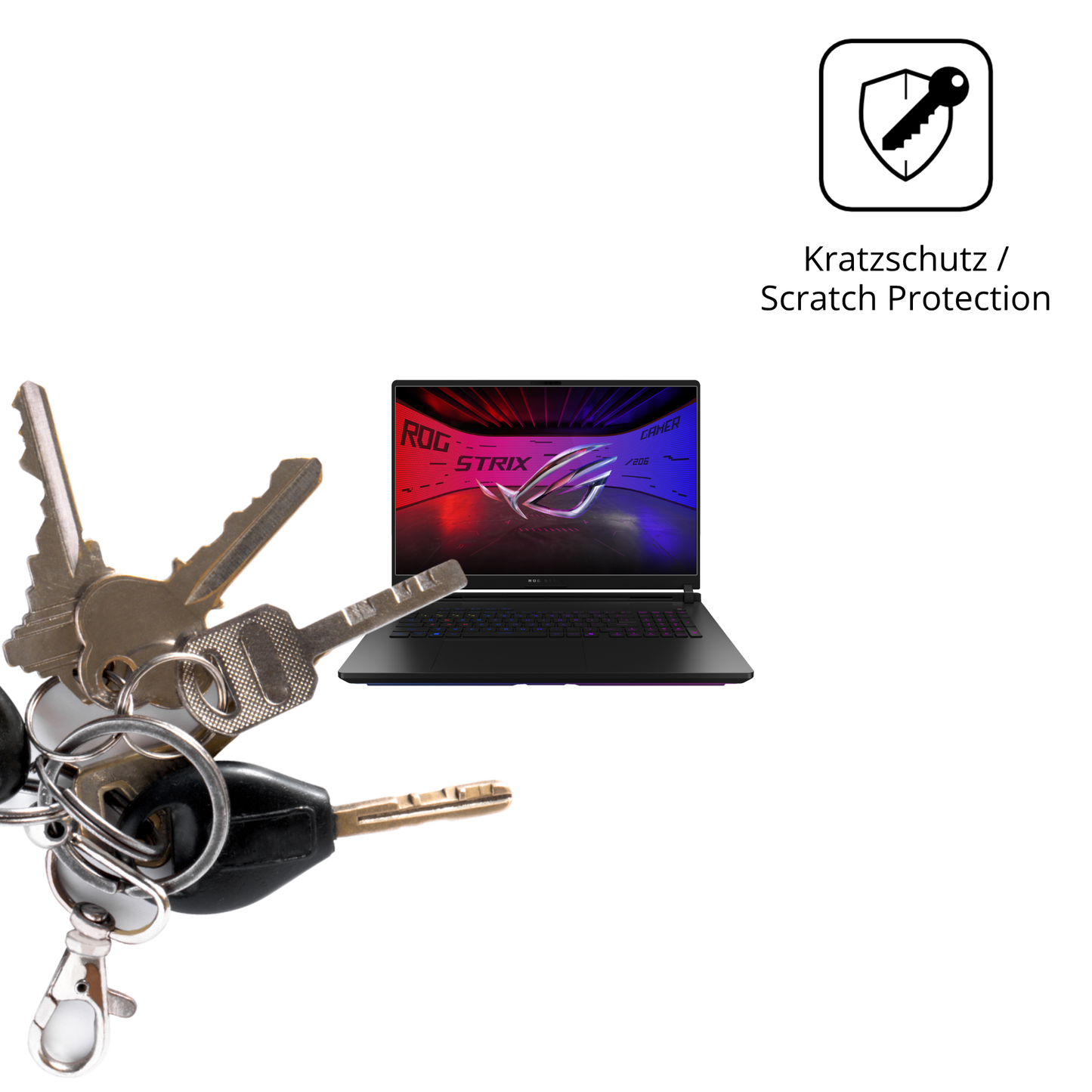 Schutz gegen Kratzer auf dem Asus ROG Strix SCAR 18 2025 Glas durch Schlüssel oder Ähnliches