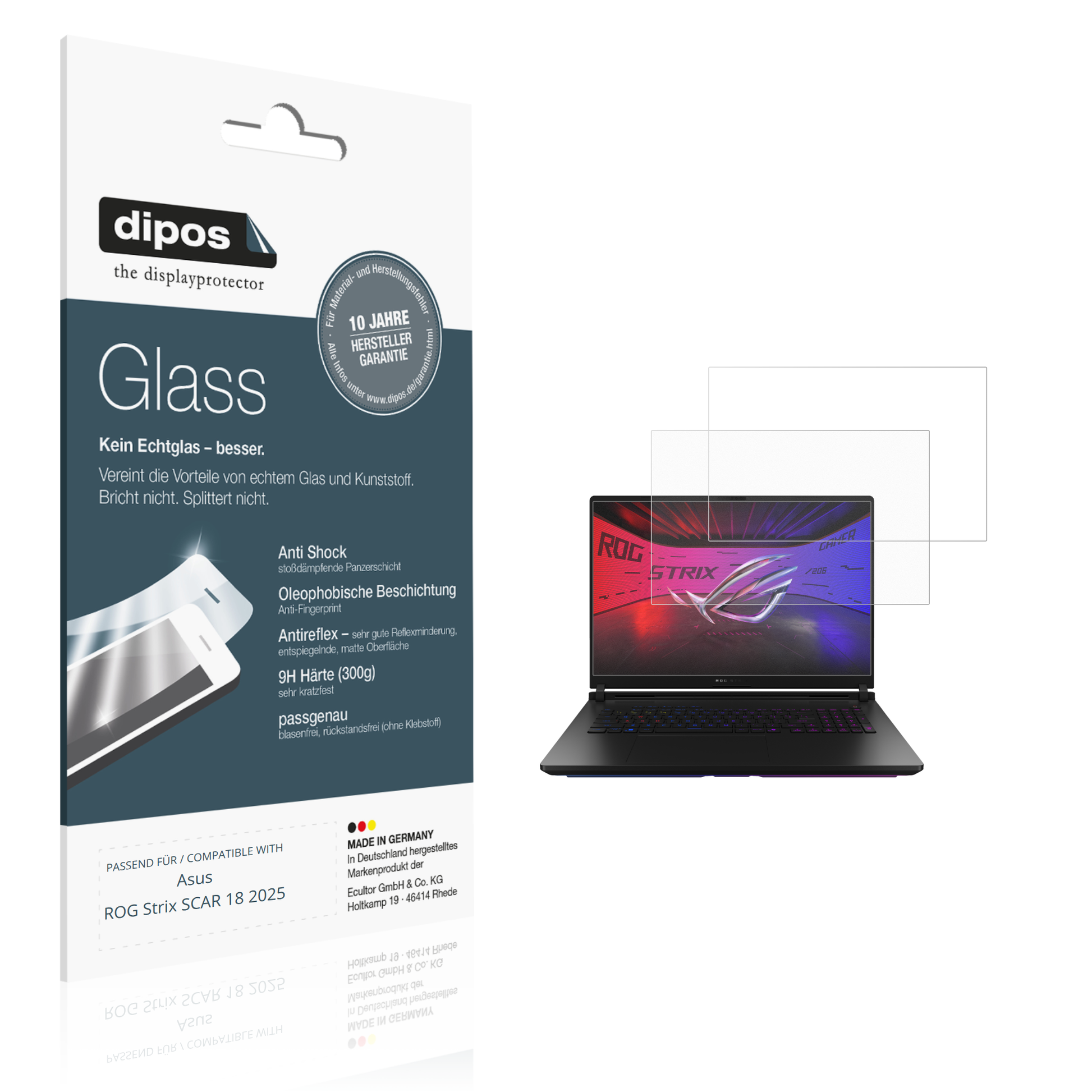 Matte Displayschutzfolie von dipos passend für Asus ROG Strix SCAR 18 2025, 9H kratzfest und blasenfrei montiert