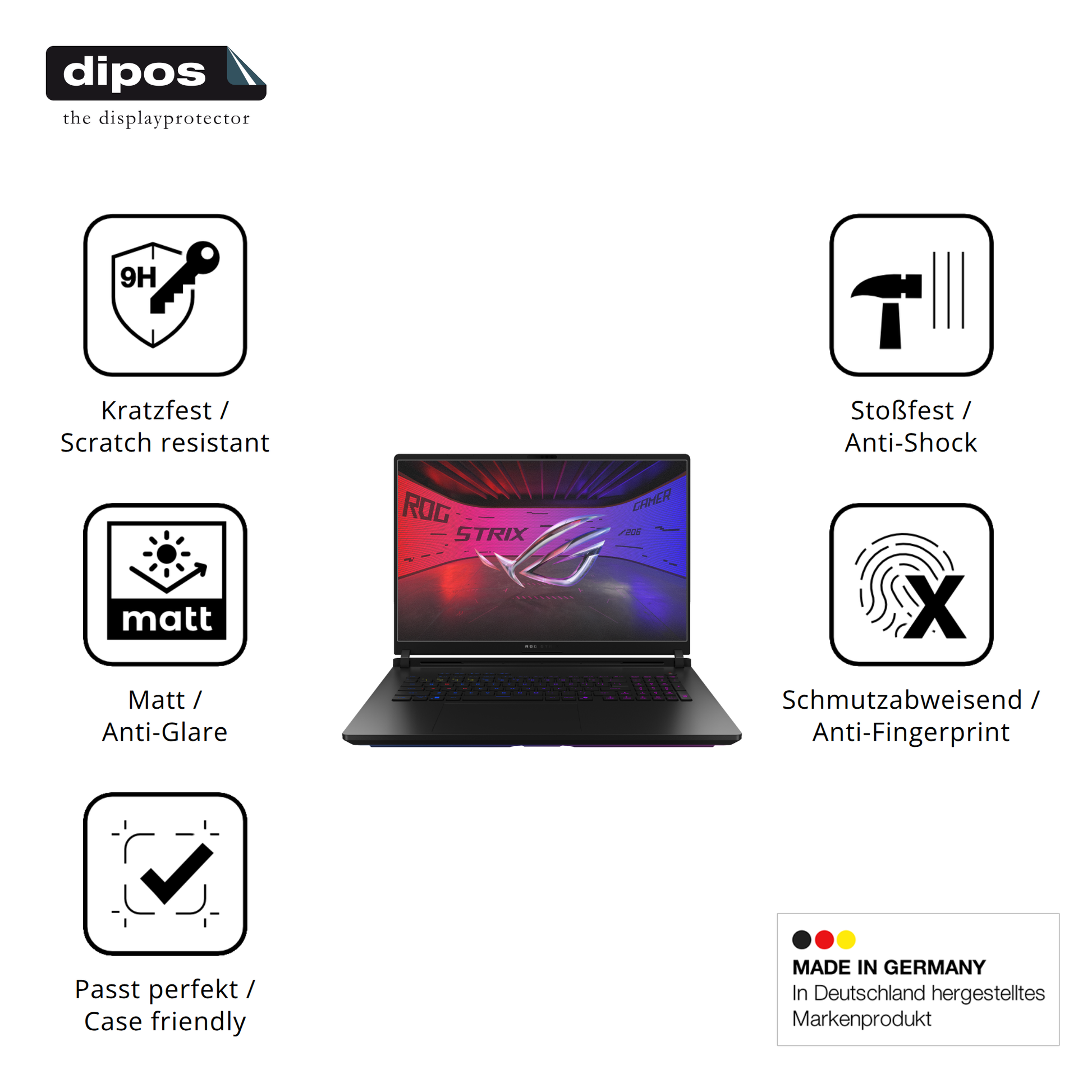 Displayschutz hergestellt in Deutschland, höchste Qualität made in Germany